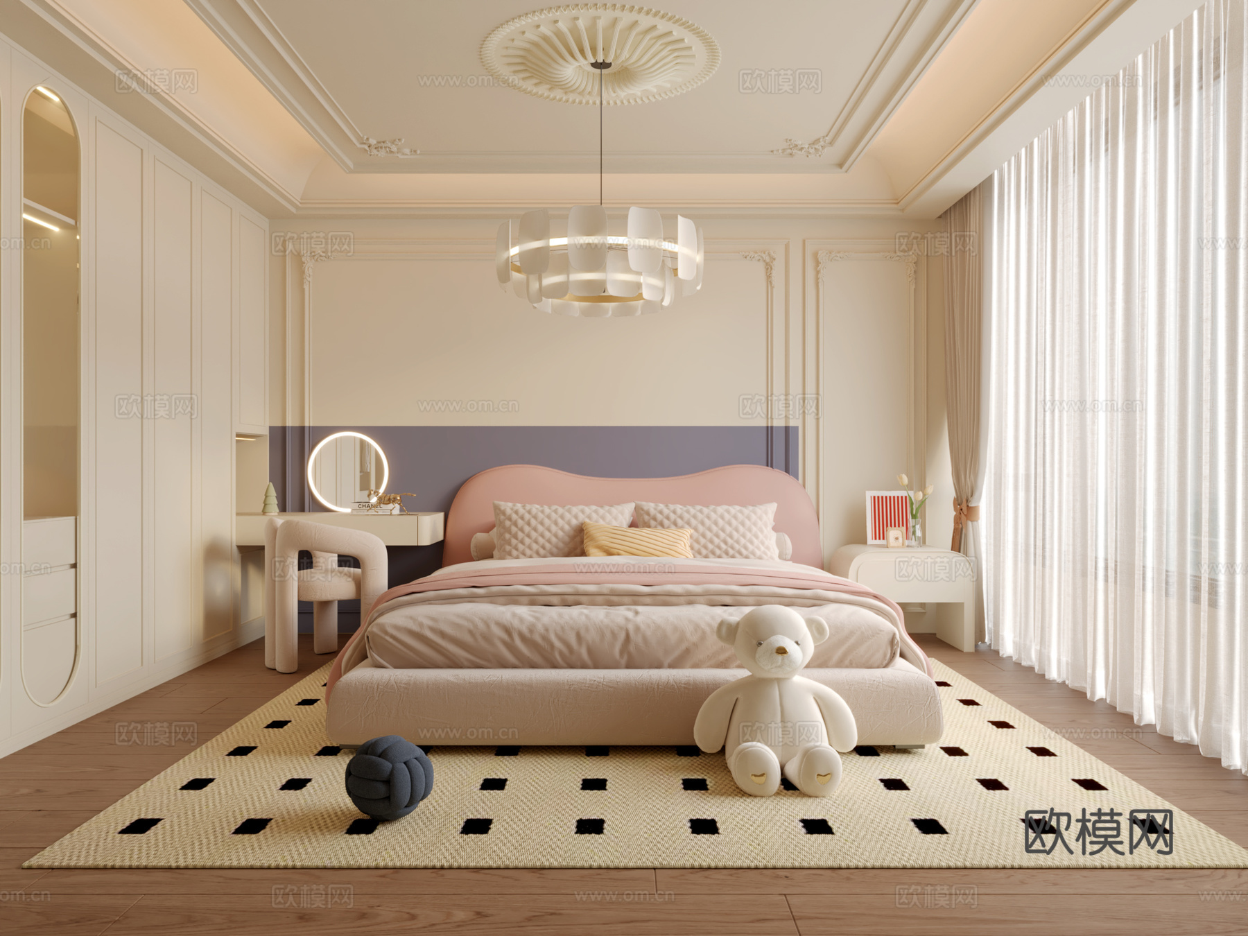 法式奶油风儿童房3d模型下载（渲染图1）
