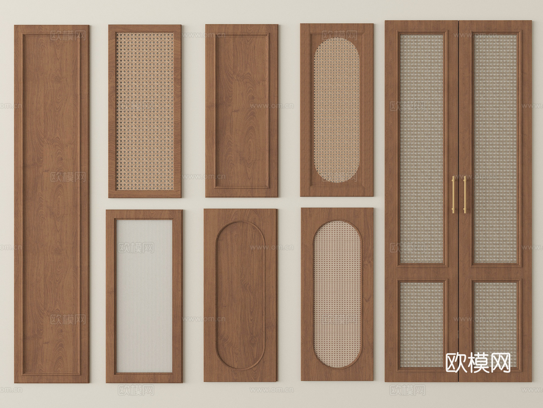 中古风柜门 藤编柜门 实木柜门su模型