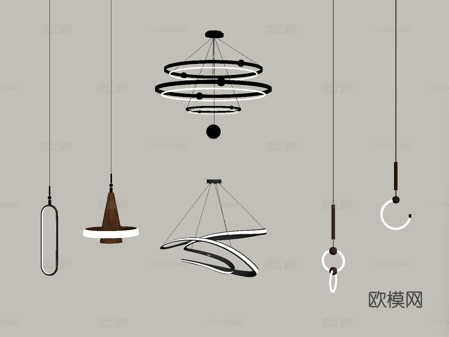 现代吊灯组合 金属su模型