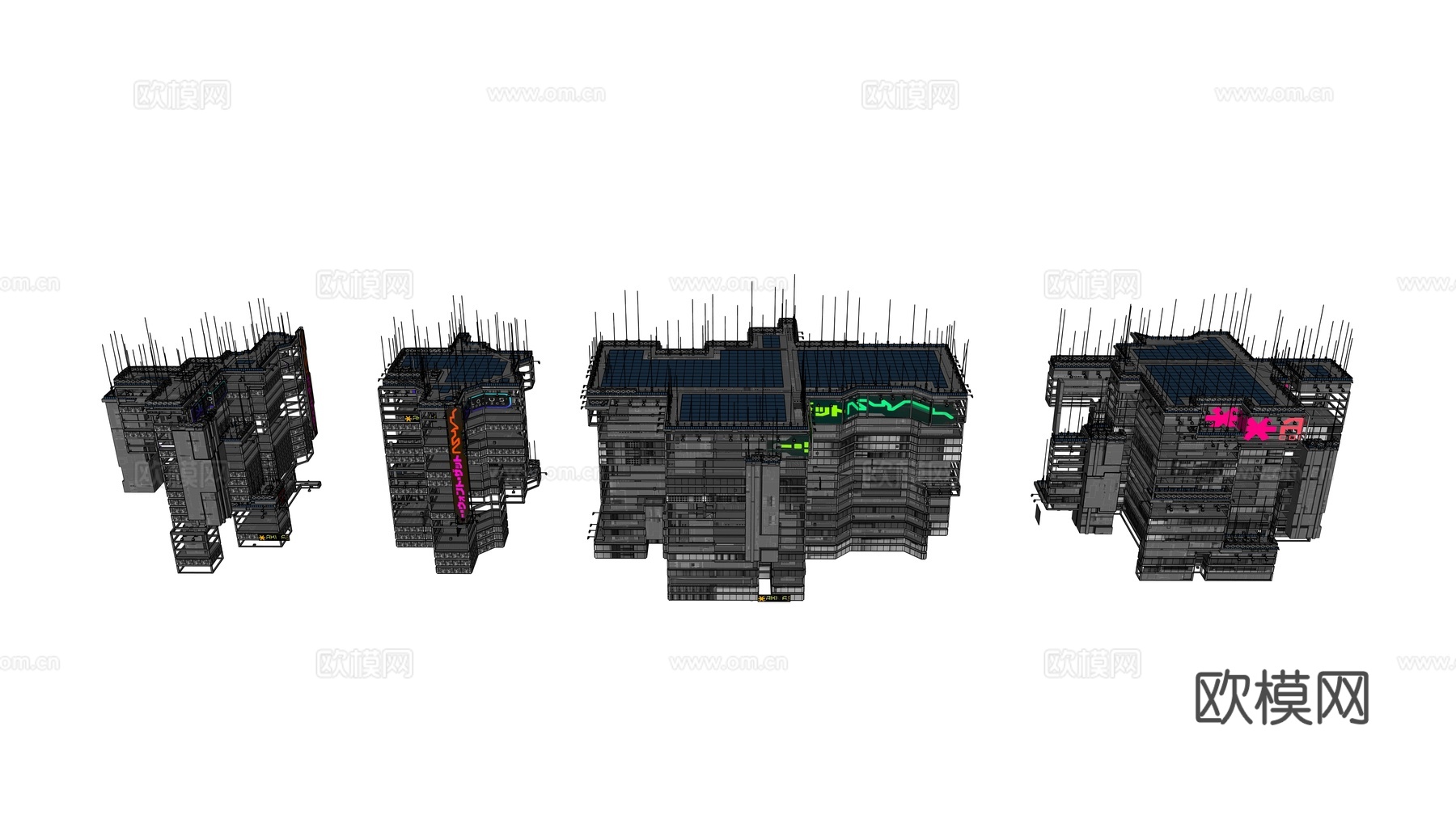 赛博朋克建筑 科幻建筑 商业街建筑 工业建筑 城市街道建筑su模型