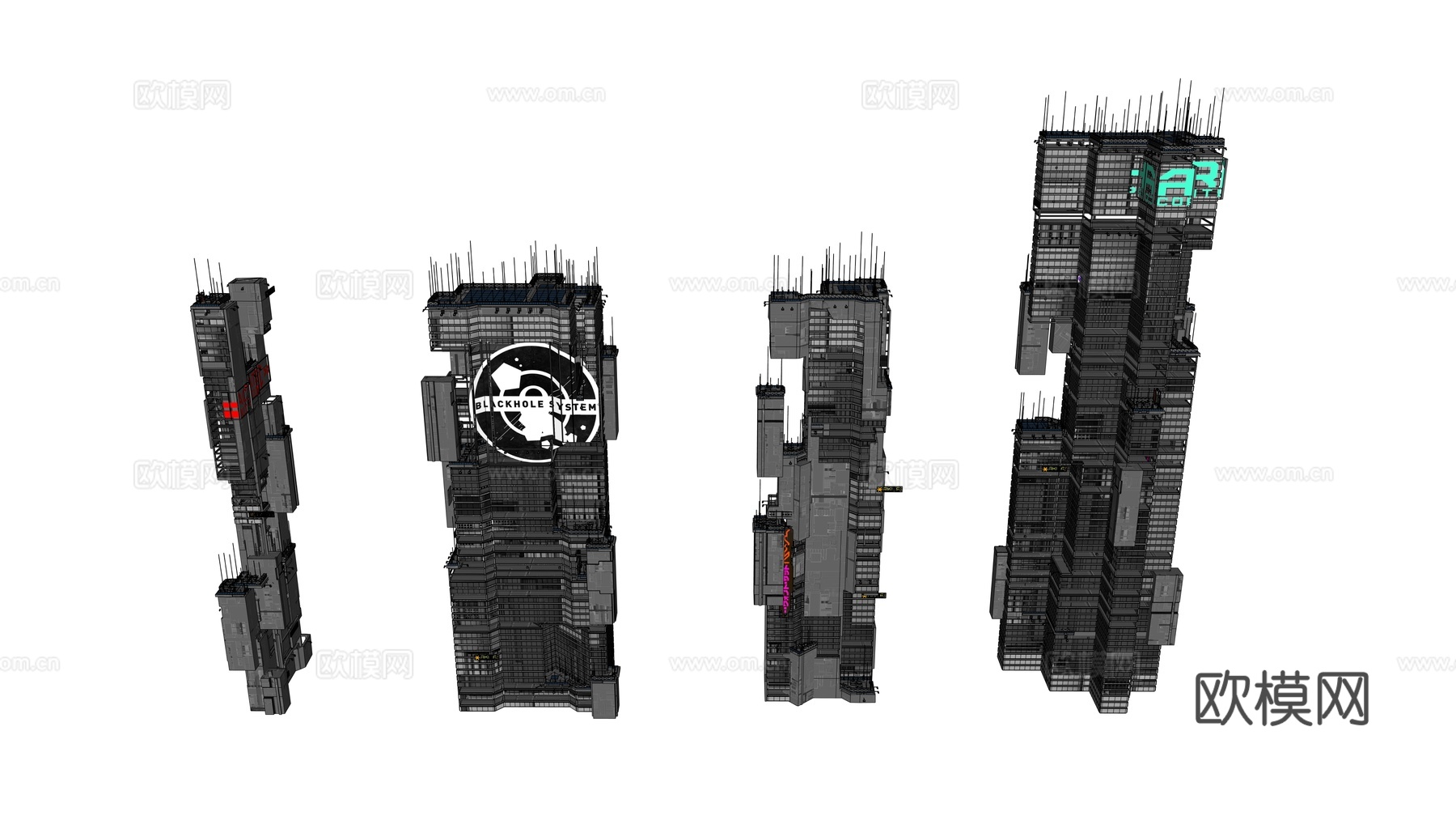 赛博朋克建筑 科幻建筑 商业街建筑 工业建筑 城市街道建筑su模型