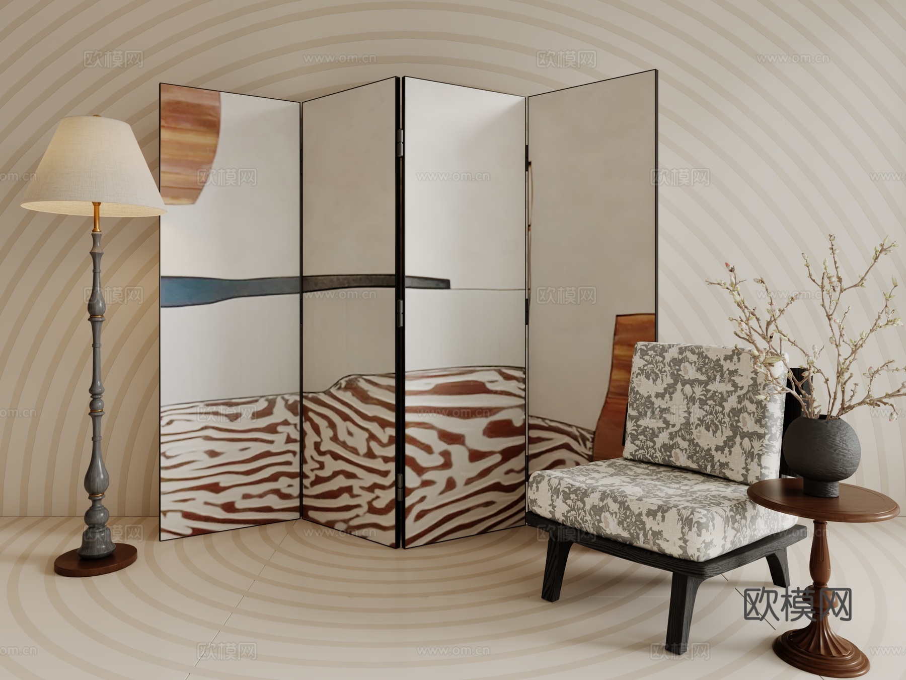 现代屏风隔断3d模型下载
