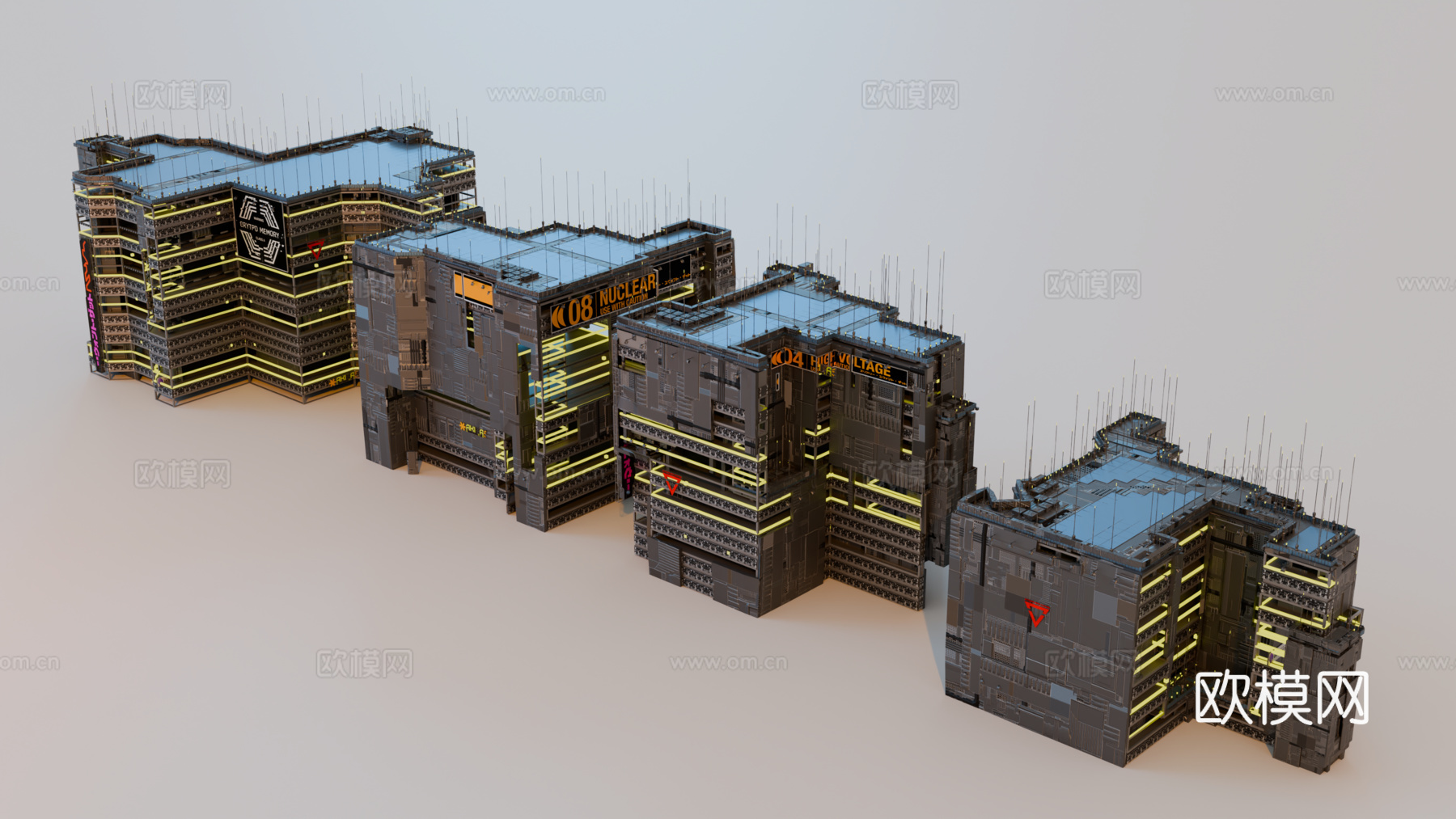 赛博朋克建筑 科幻建筑 商业街建筑 工业建筑 城市街道建筑su模型