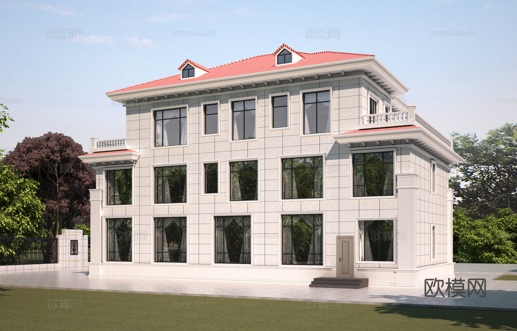 别墅 简欧别墅 写实别墅，别墅日景，**别墅场景，独栋别墅，3d模型下载（渲染图2）