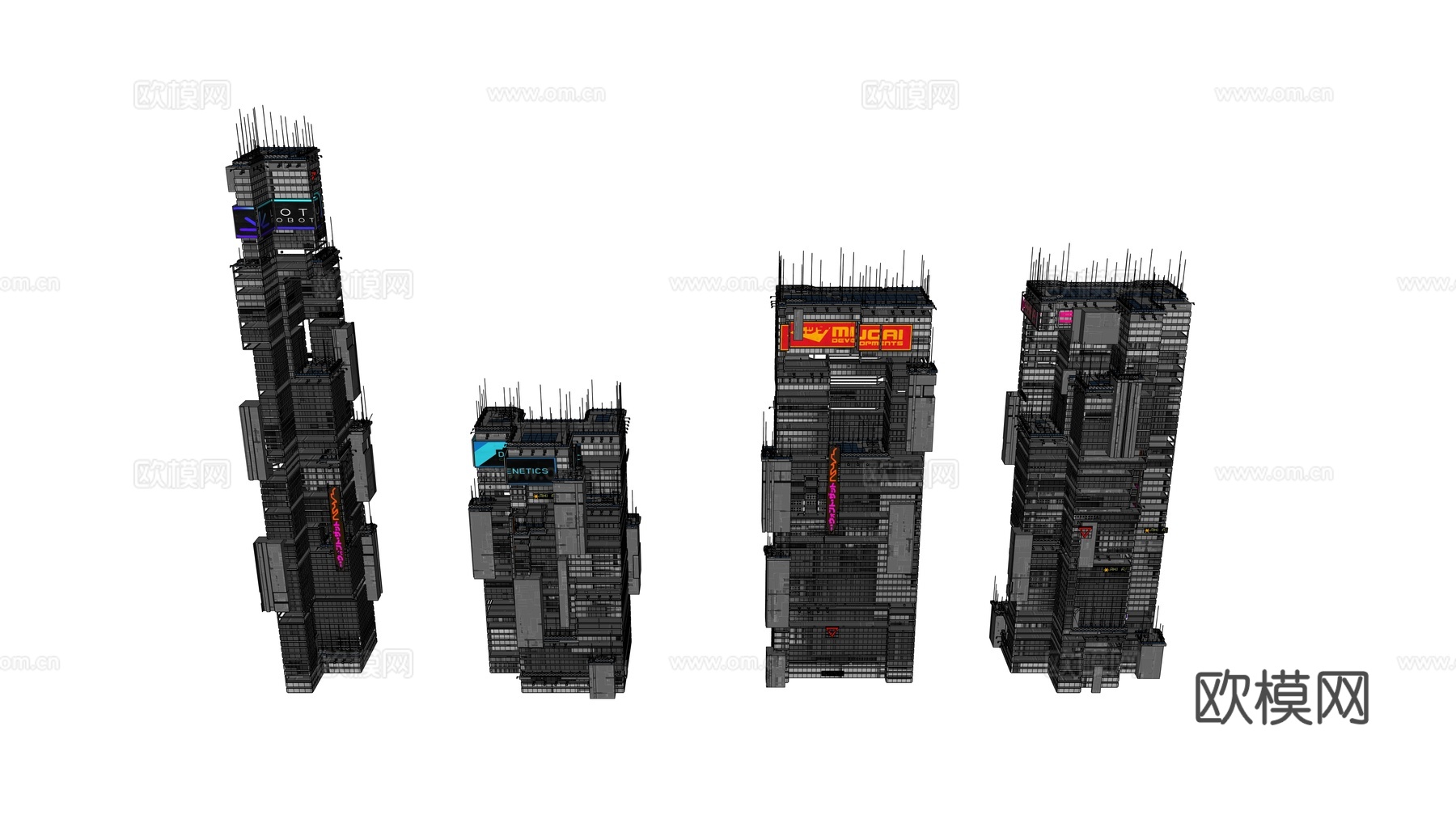 赛博朋克建筑 科幻建筑 商业街建筑 工业建筑 城市街道建筑su模型