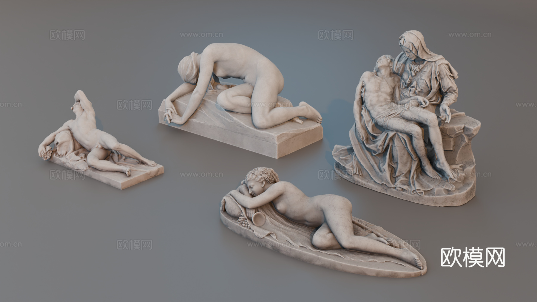 雕像 石像 欧式复古雕像 神话雕像 人物雕像su模型下载（渲染图3）