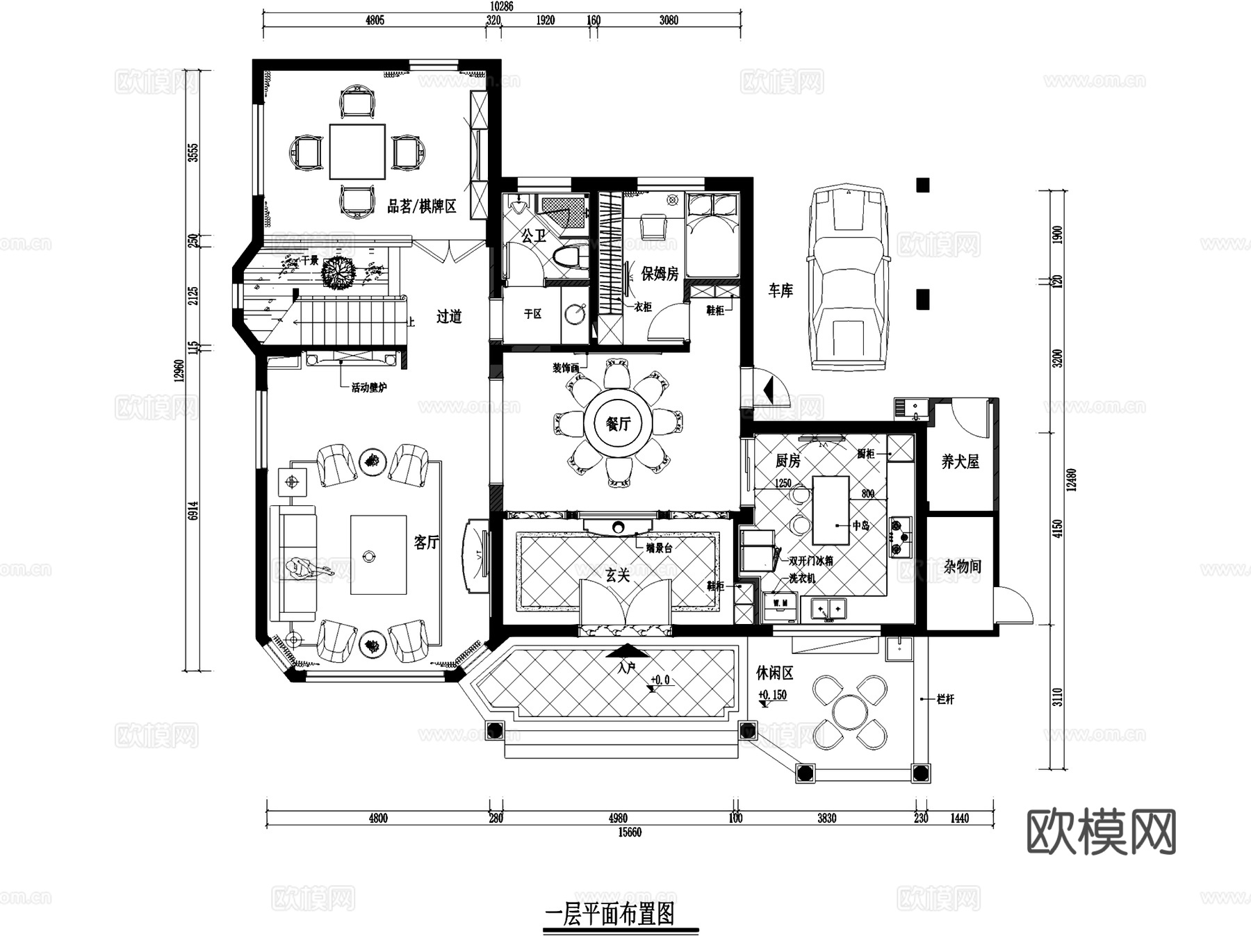 万科古松16栋四层别墅室内家装CAD施工图cad施工图