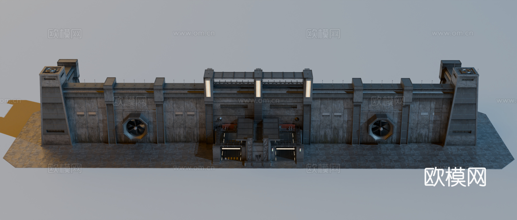 工业建筑 赛博朋克建筑 科幻建筑 围墙 工业城市建筑su模型