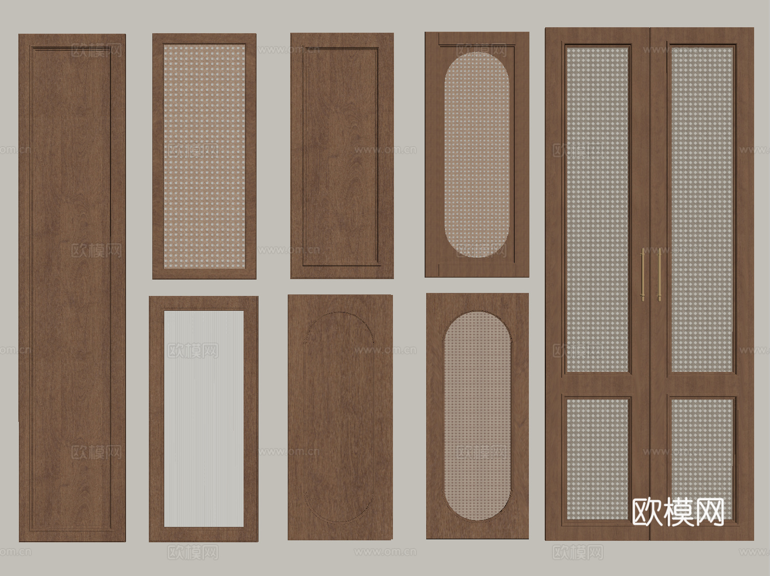 中古风柜门 藤编柜门 实木柜门su模型