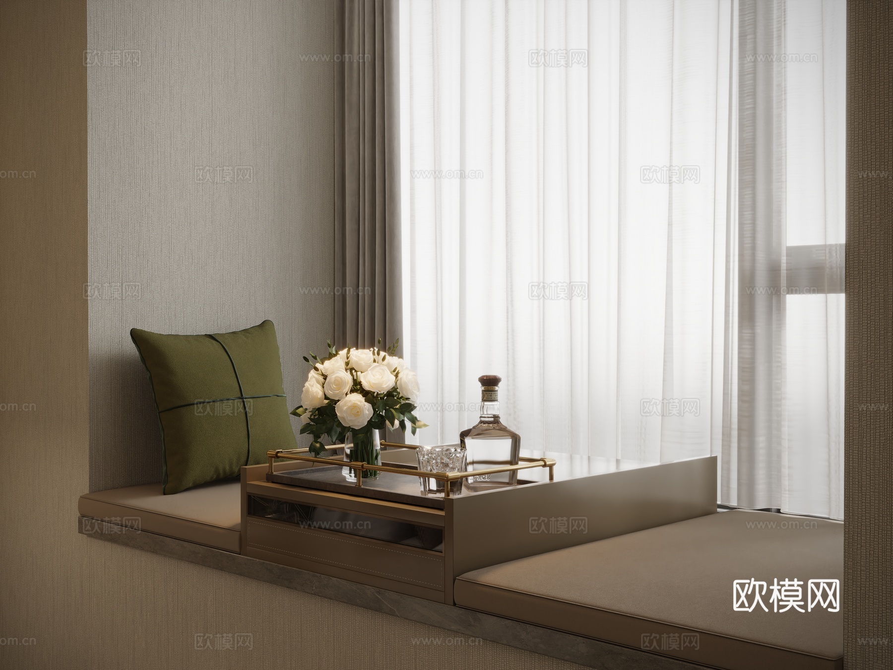 现代轻奢飘窗台柜3d模型下载