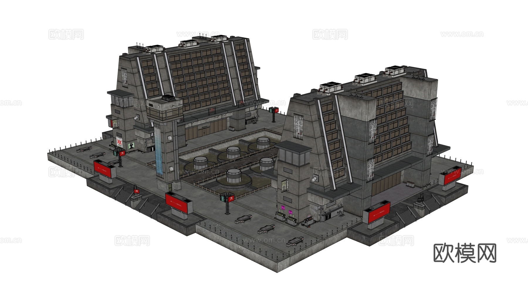 工业建筑 赛博朋克建筑 科幻建筑 城市建筑 工业城市建筑su模型