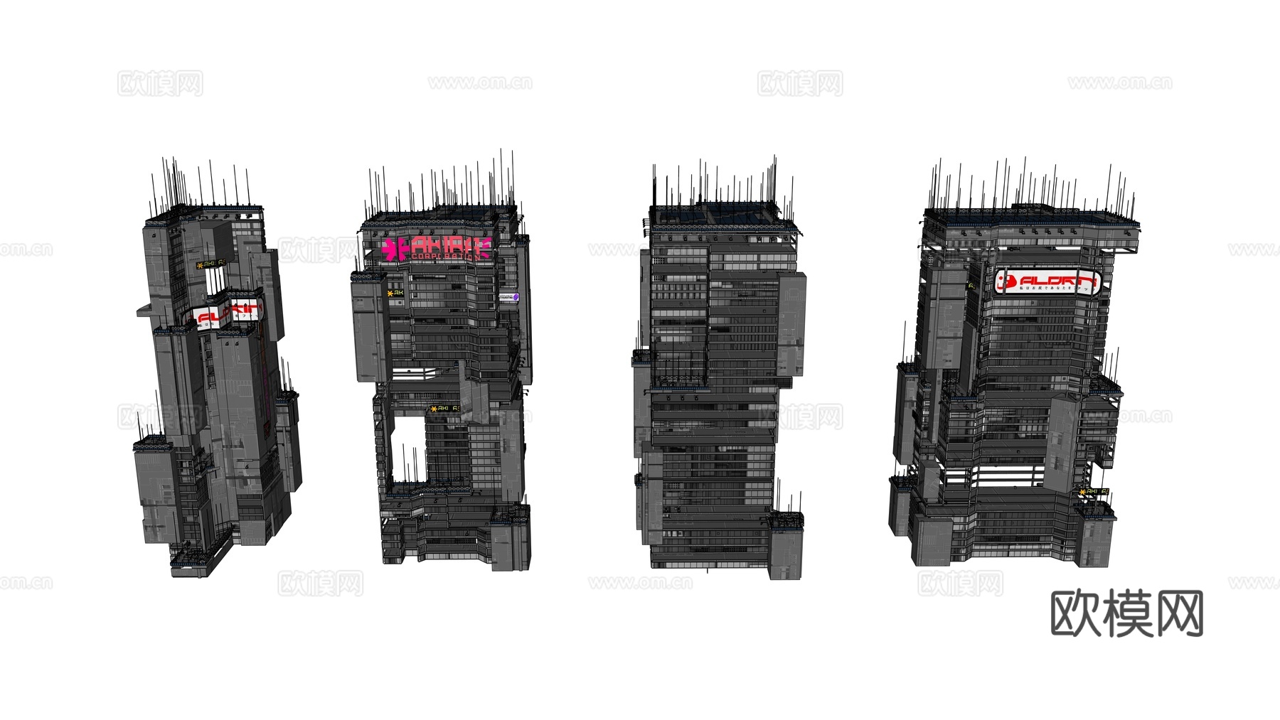 赛博朋克建筑 科幻建筑 商业街建筑 工业建筑 城市街道建筑su模型