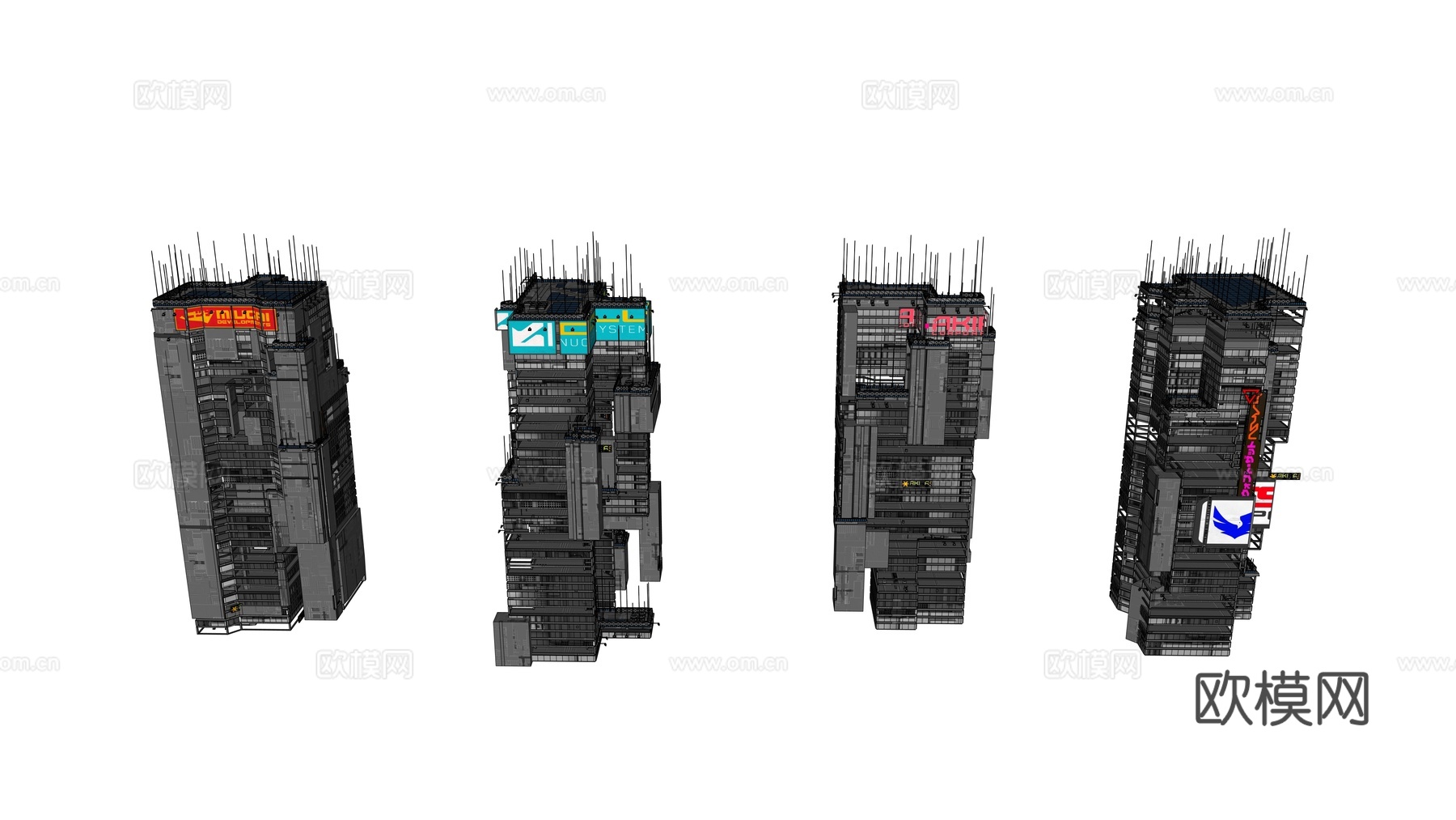 赛博朋克建筑 科幻建筑 商业街建筑 工业建筑 城市街道建筑su模型