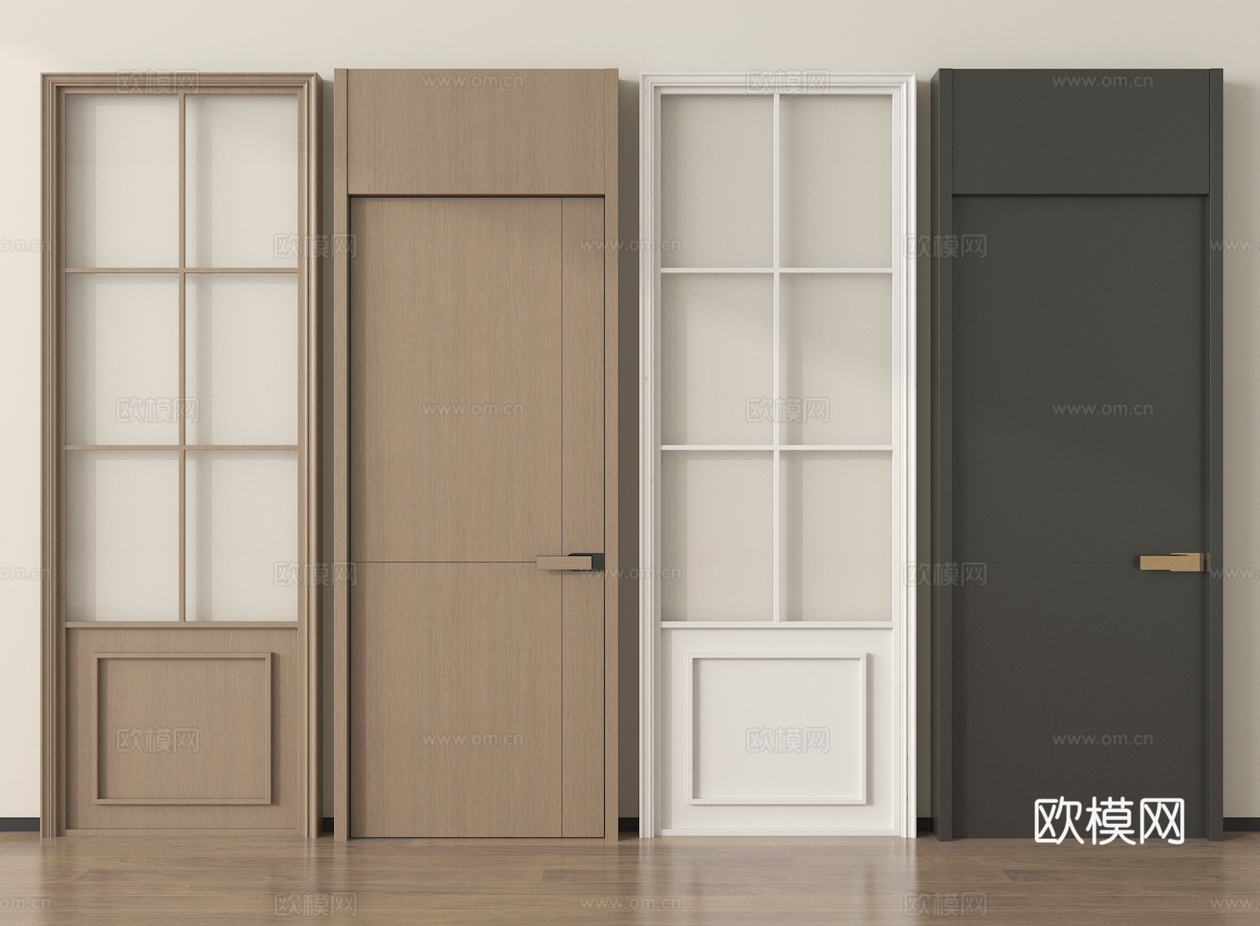 现代极简单开门 卧室门 平开门 木门 玻璃单开门 厨卫门su模型