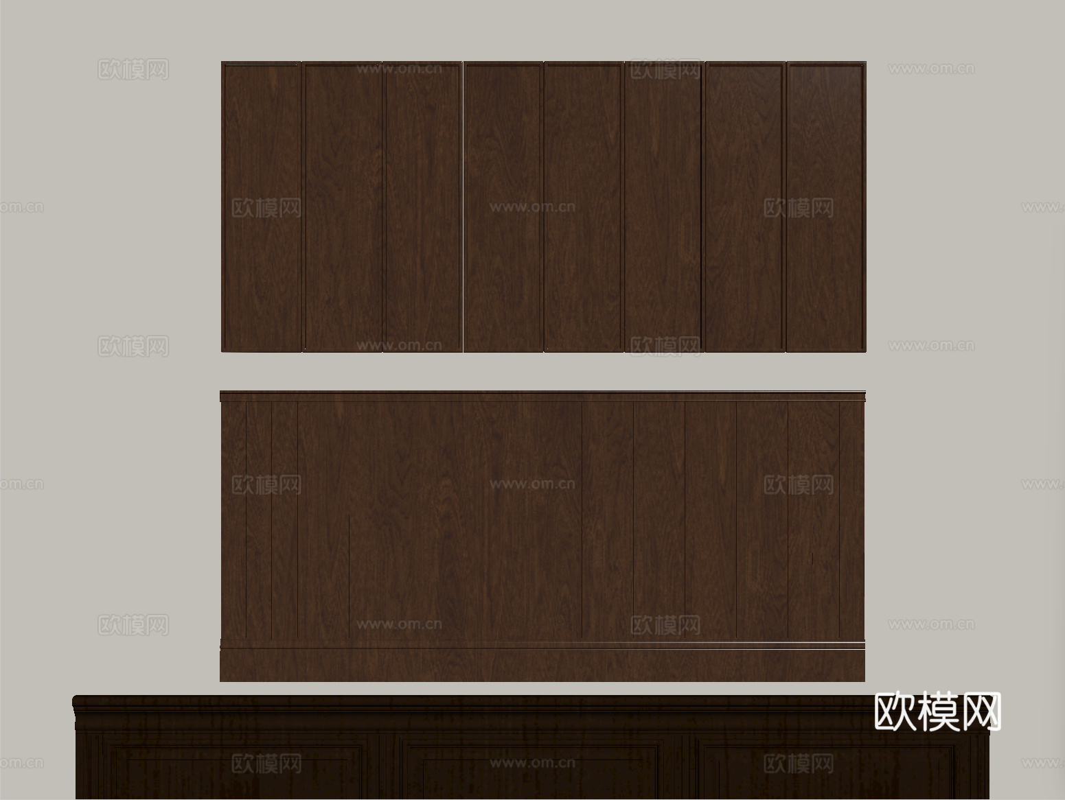 中式实木护墙板 墙饰板su模型