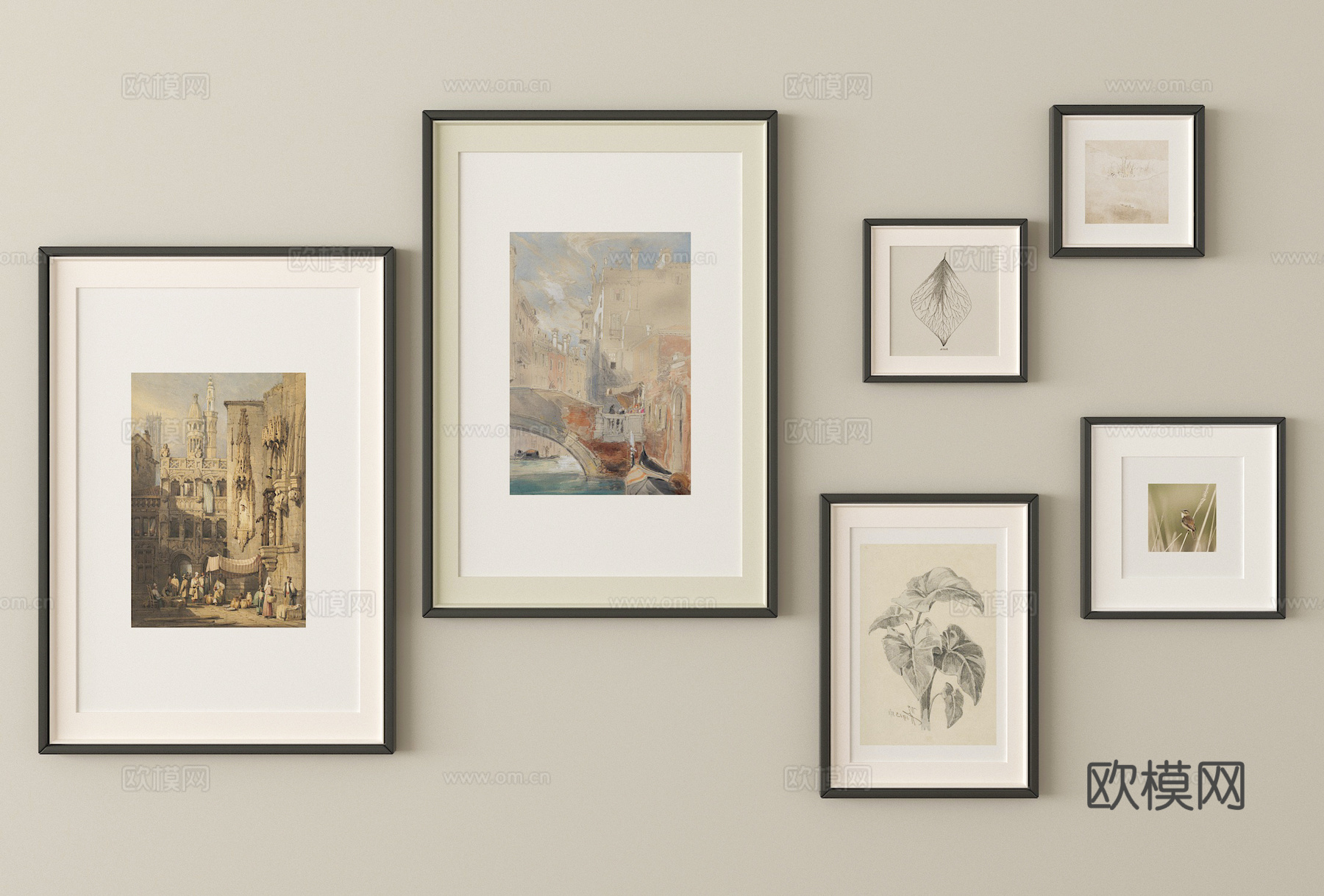 法式挂画 装饰挂画 相框su模型