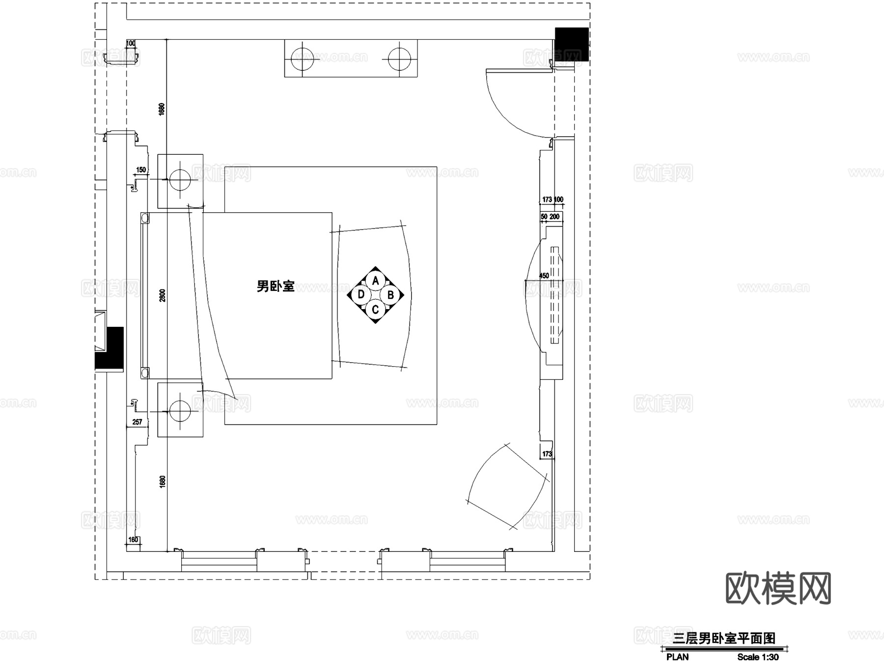 欧式男卧室房间室内家装CAD施工图cad施工图