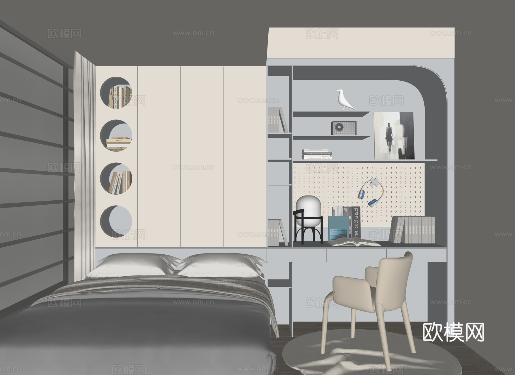 现代榻榻米卧室su模型