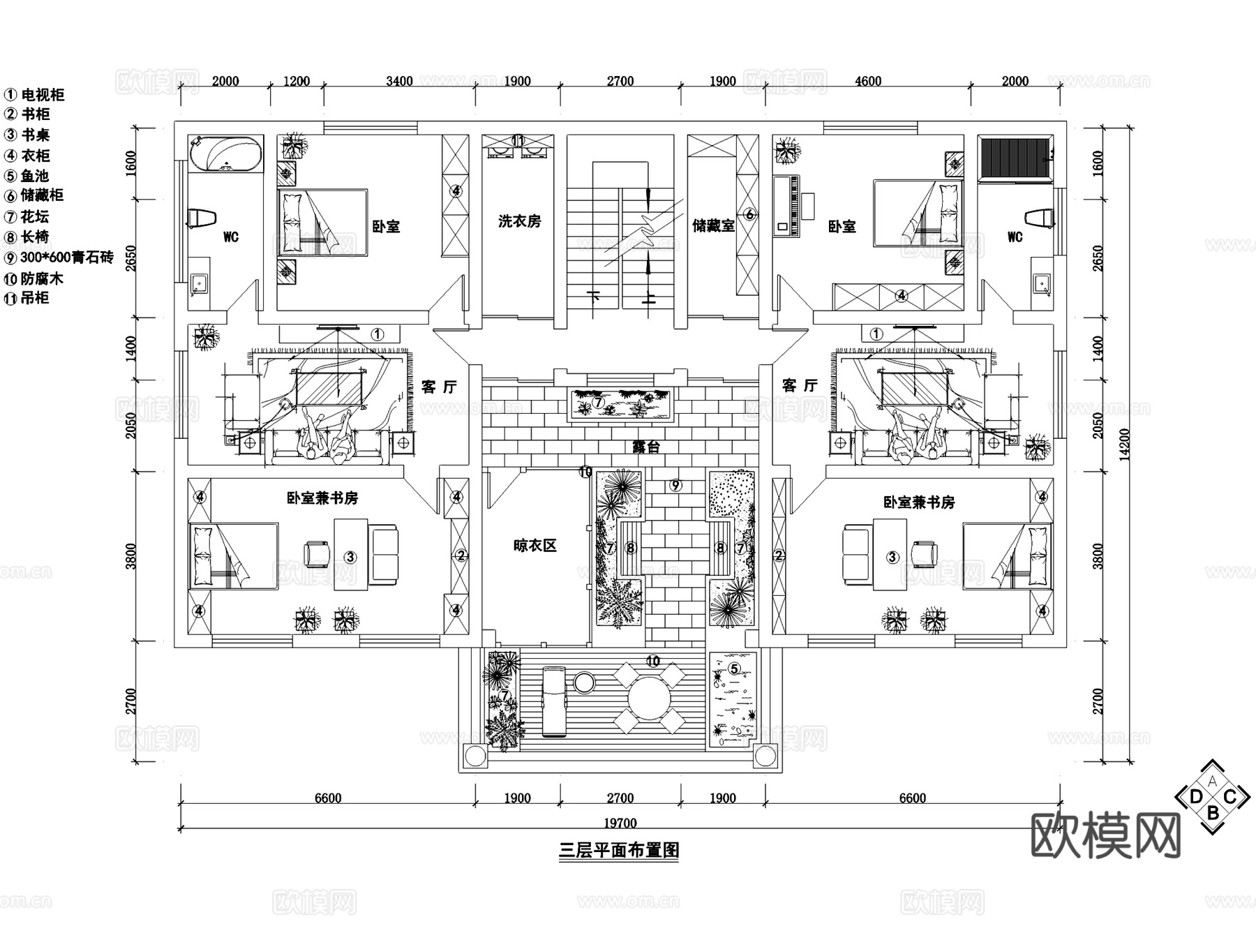 田园风三层自建别墅室内家装CAD施工图cad施工图