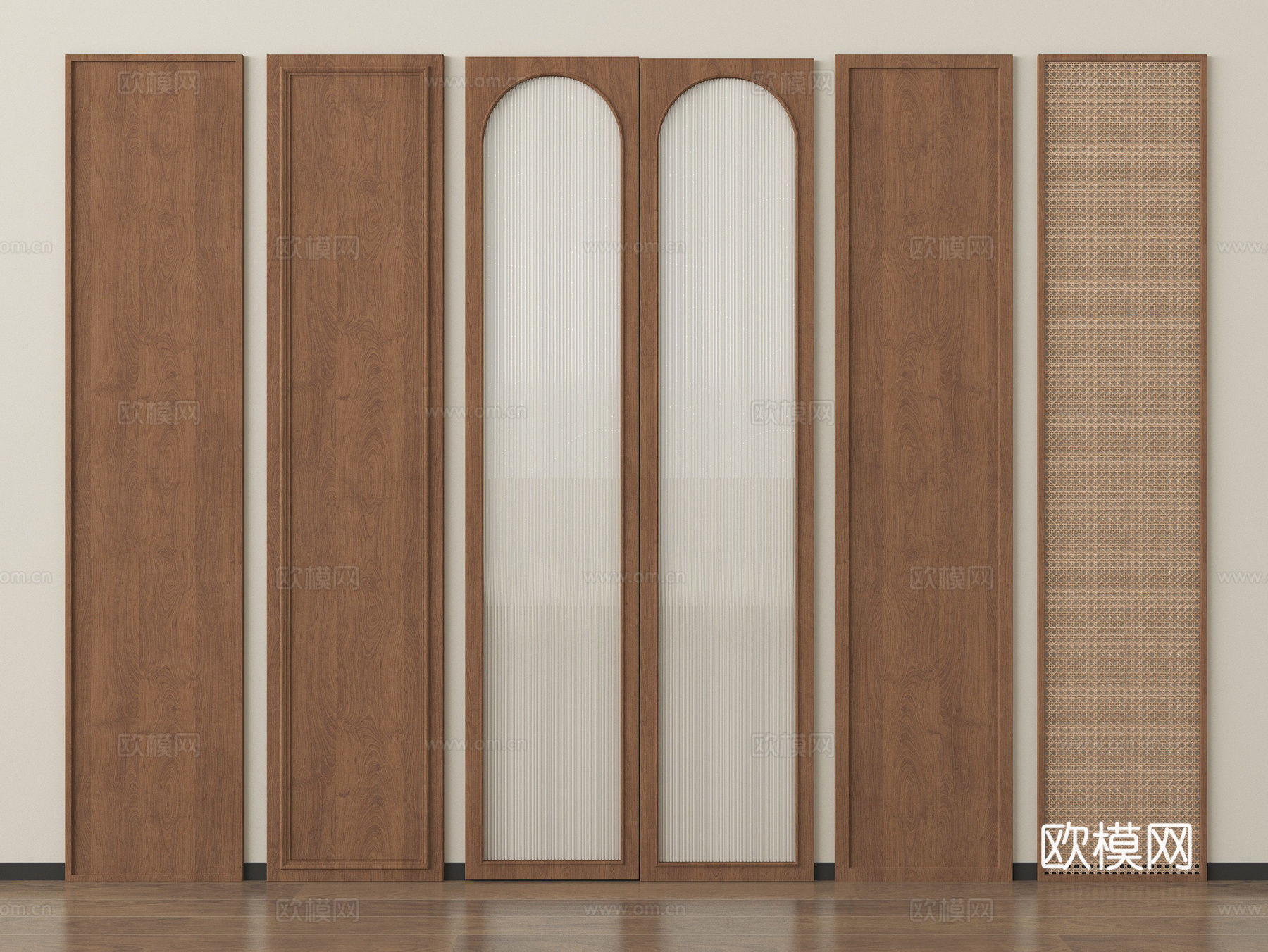 侘寂风衣柜门板 藤编门板su模型