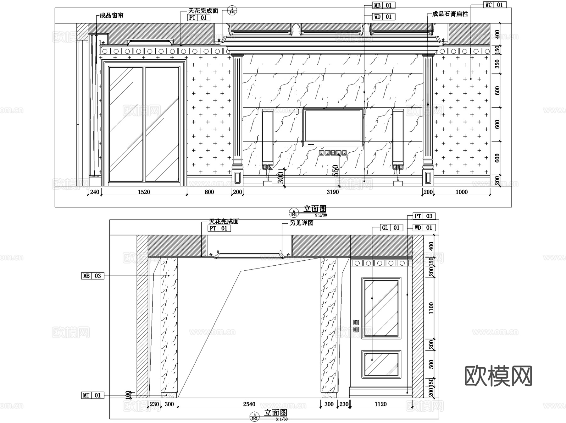 欧式私宅二层跃层室内家装CAD施工图cad施工图