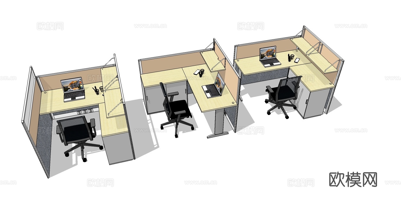 办公工位 办公班台 办公家具 工位 办公室 转角工位su模型