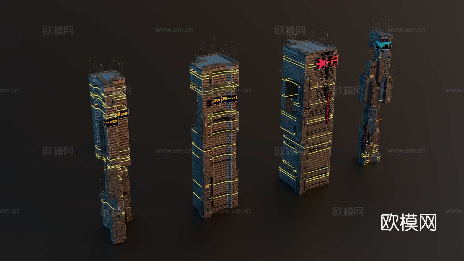 赛博朋克建筑 科幻建筑 商业街建筑 工业建筑 城市街道建筑su模型