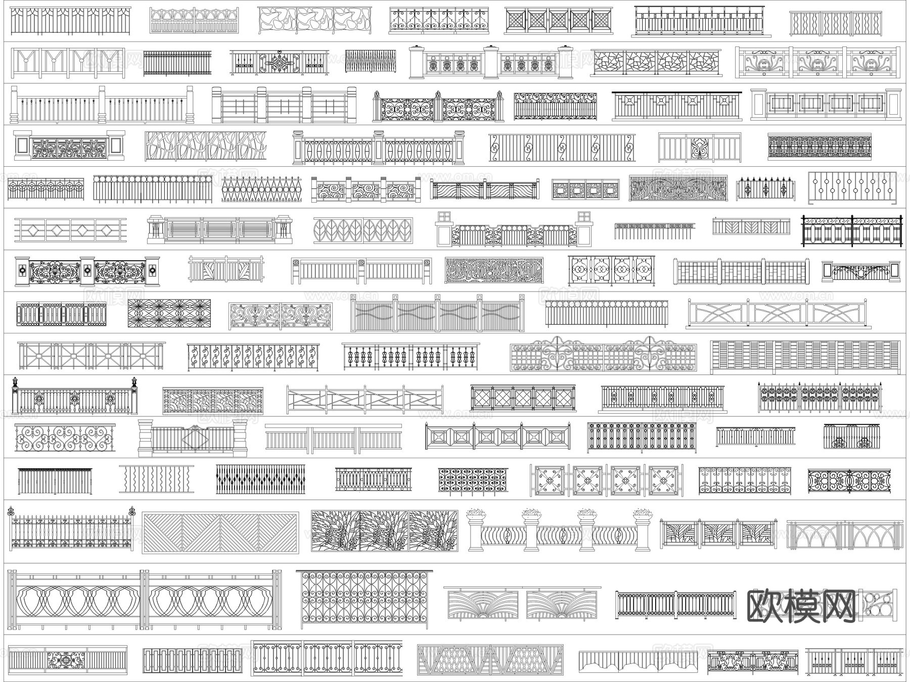 2026年最新超全铁艺栏杆护栏围栏CAD图库cad施工图