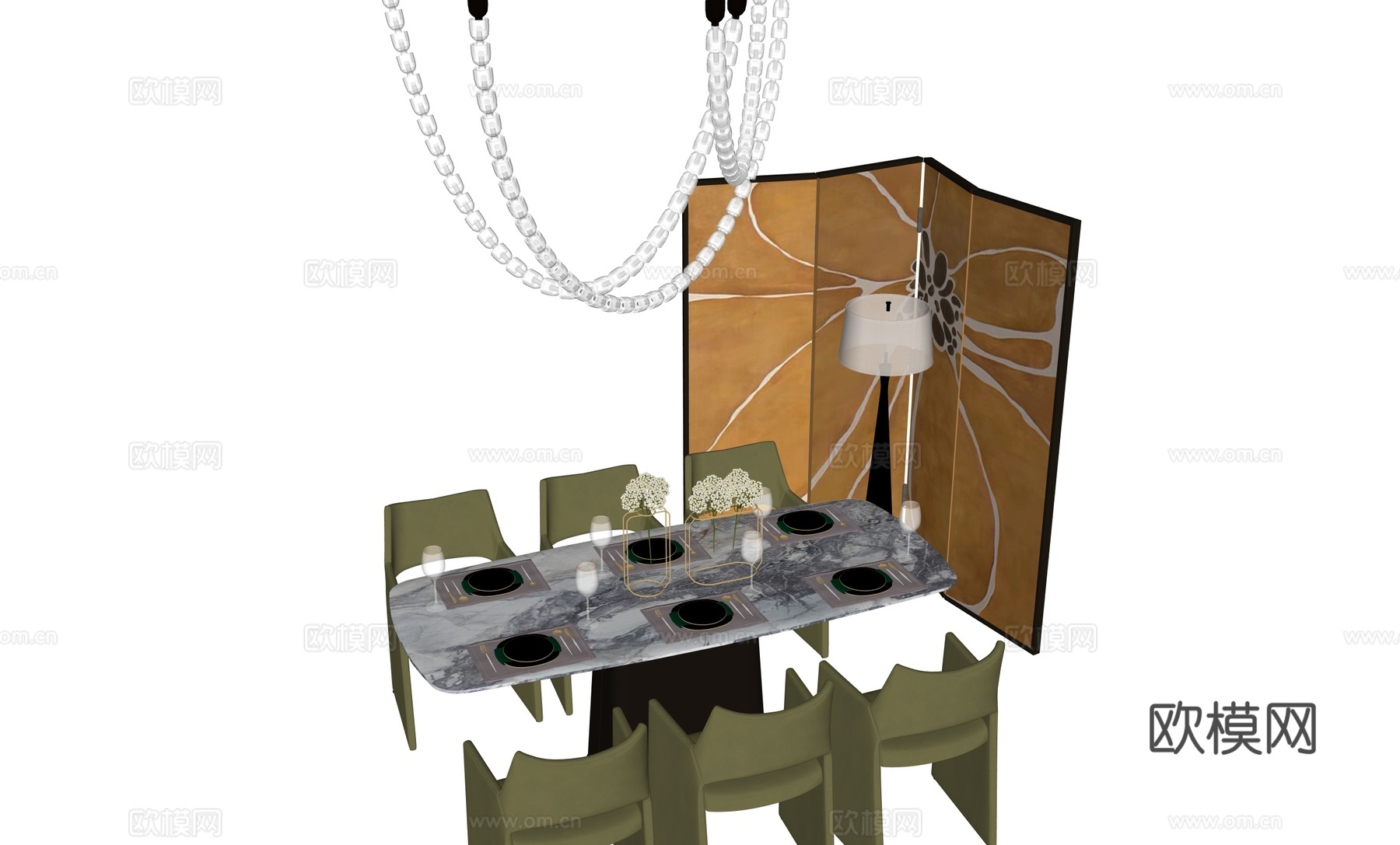 现代轻奢餐桌椅组合su模型