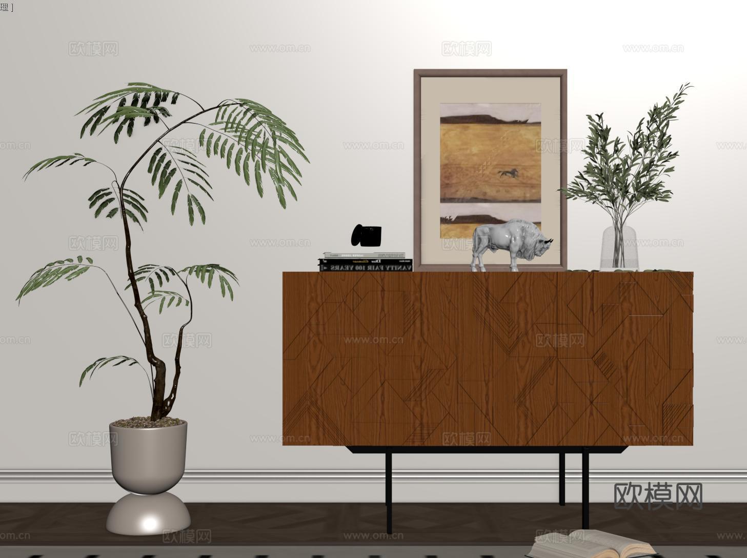 现代中古玄关柜 边柜 收纳储物柜 斗柜su模型