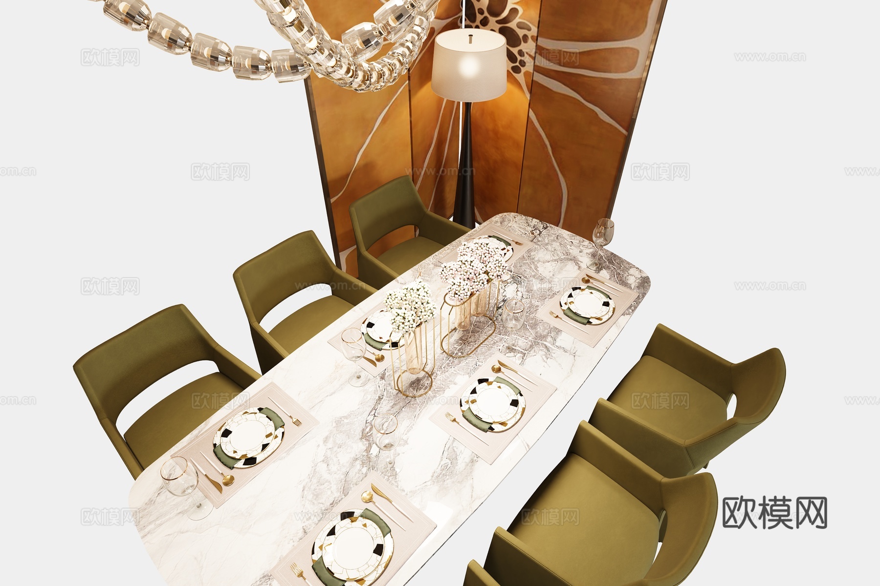 现代轻奢餐桌椅组合su模型
