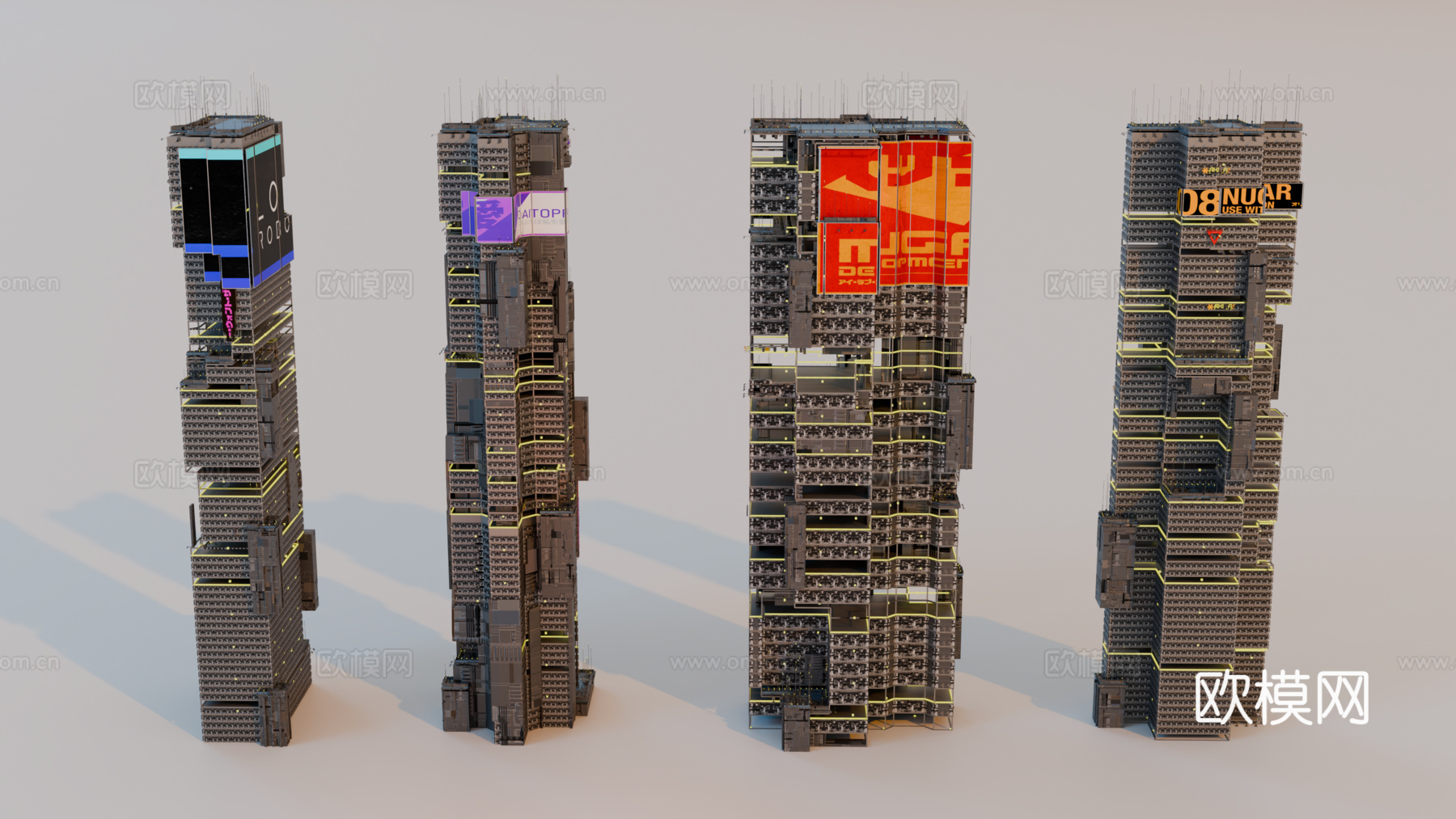 赛博朋克建筑 科幻建筑 商业街建筑 工业建筑 城市街道建筑su模型