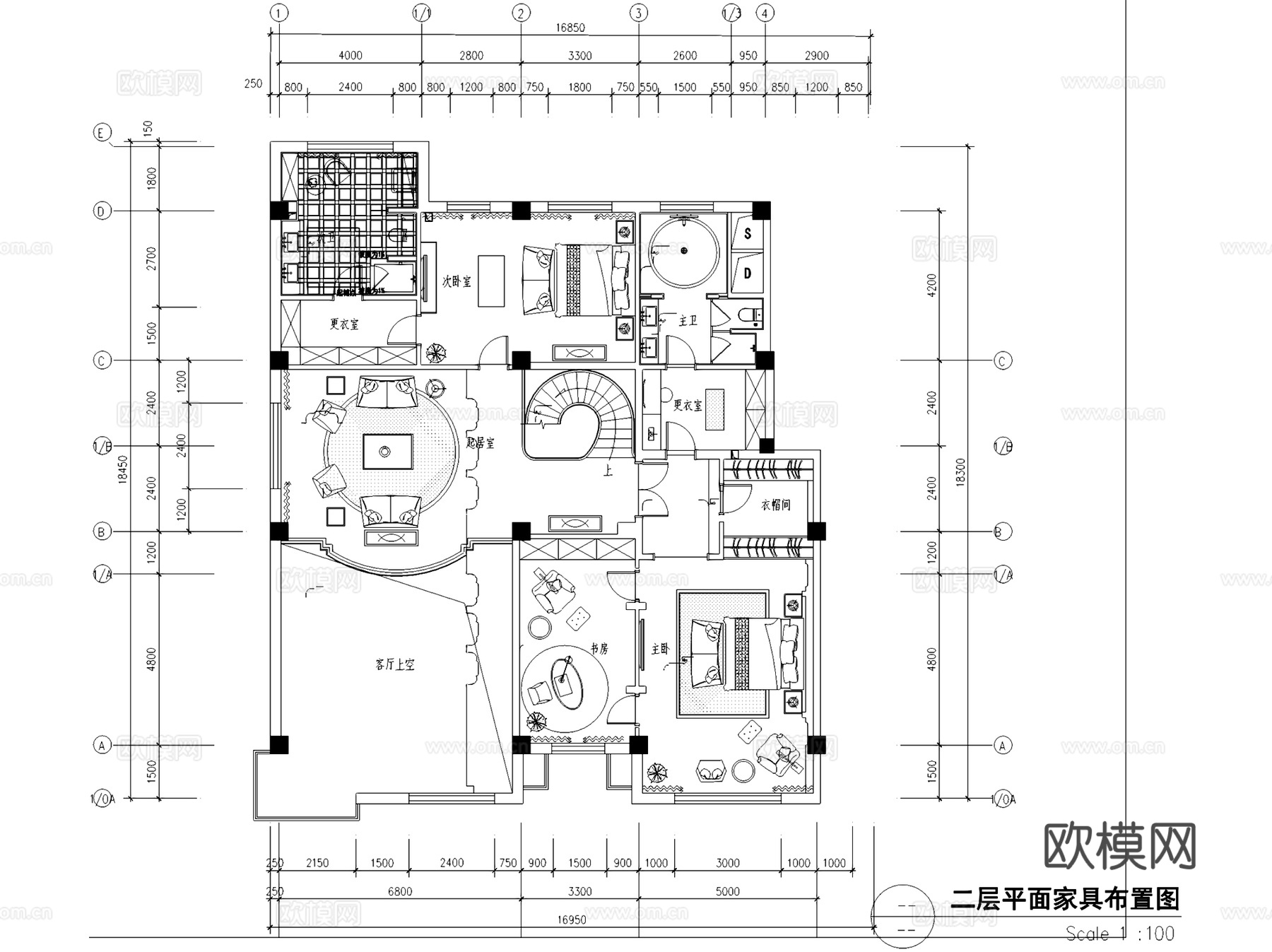 欧式古典风二层别墅室内家装CAD施工图cad施工图