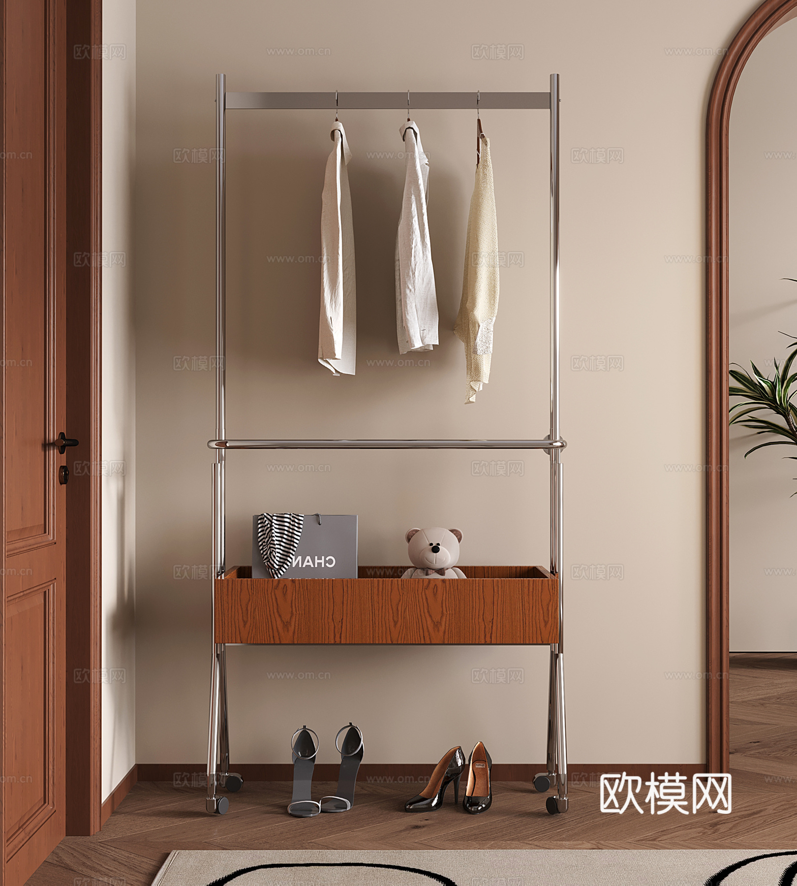 中古衣架 挂衣架 现代衣帽架 落地衣架su模型