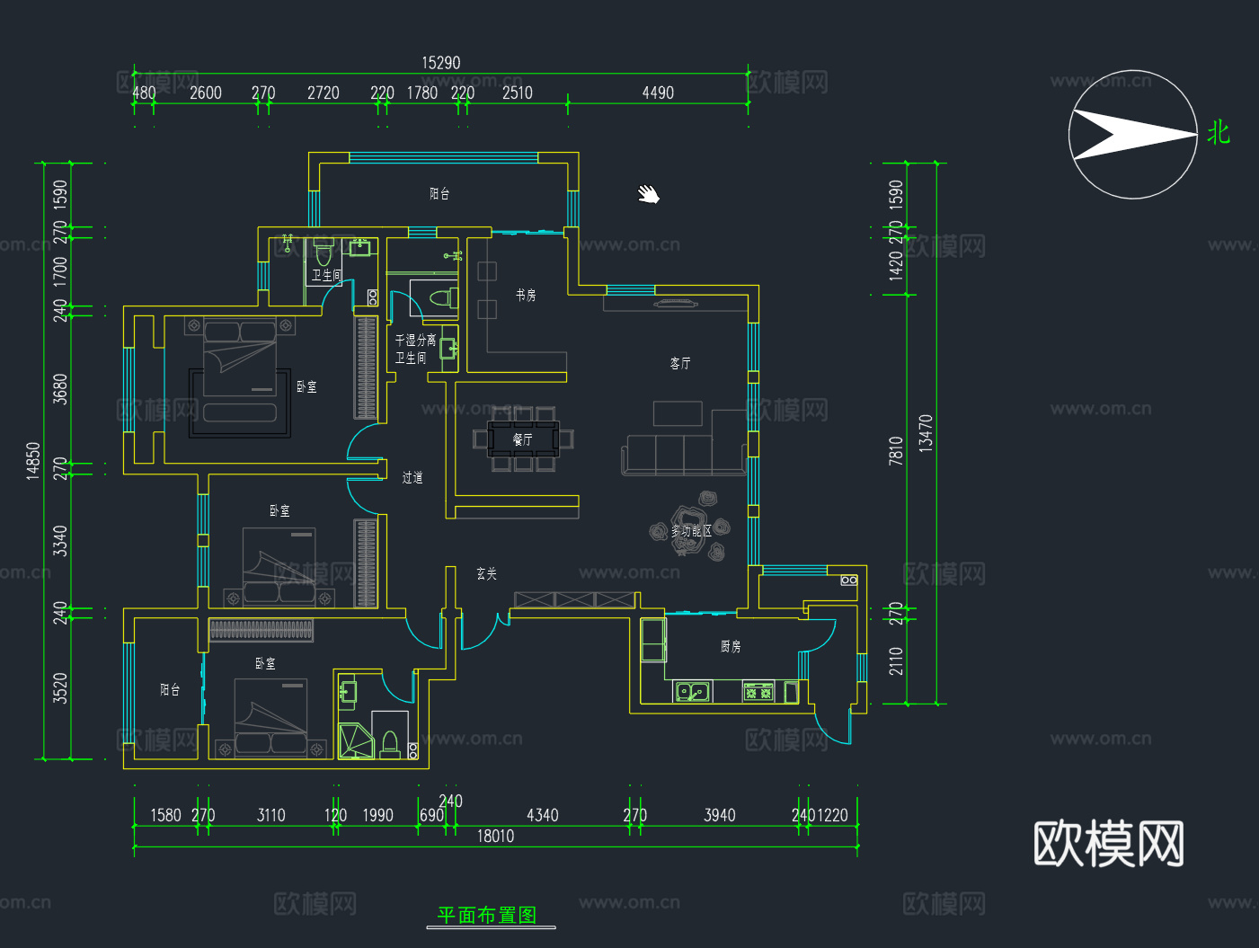 家装平面布置图顶棚布置图卧室立面图客厅立面图卫生间立面图cad施工图