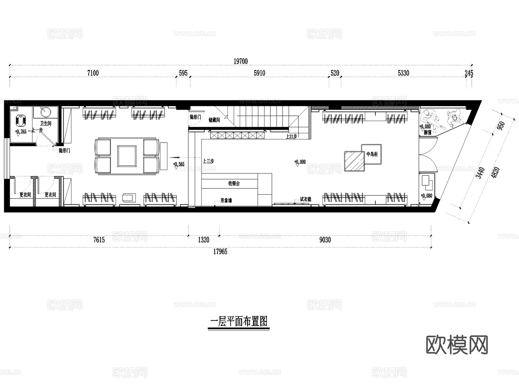 UIN国际名品长乐二层服装店室内工装CAD施工图整套cad施工图