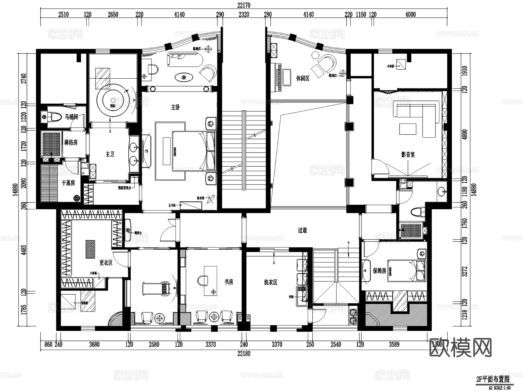 中庚紫金香山二层跃层室内家装CAD施工图整套cad施工图