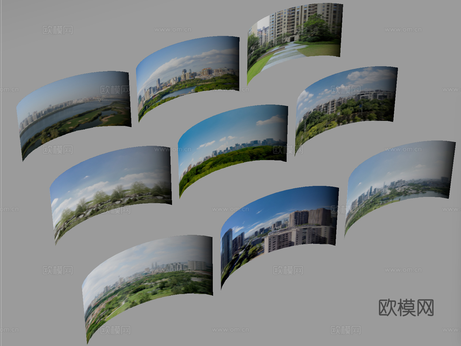 现代环绕背景 户外背景 城市植被环绕背景su模型