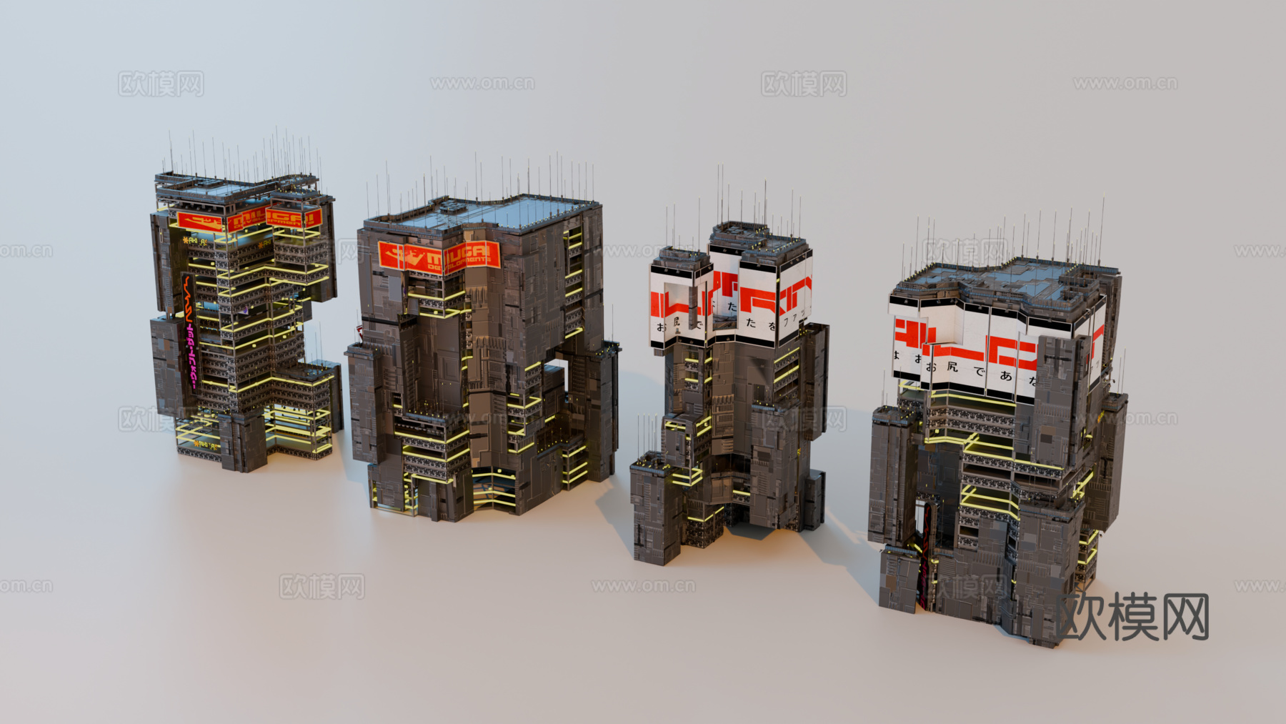 赛博朋克建筑 科幻建筑 商业街建筑 工业建筑 城市街道建筑su模型