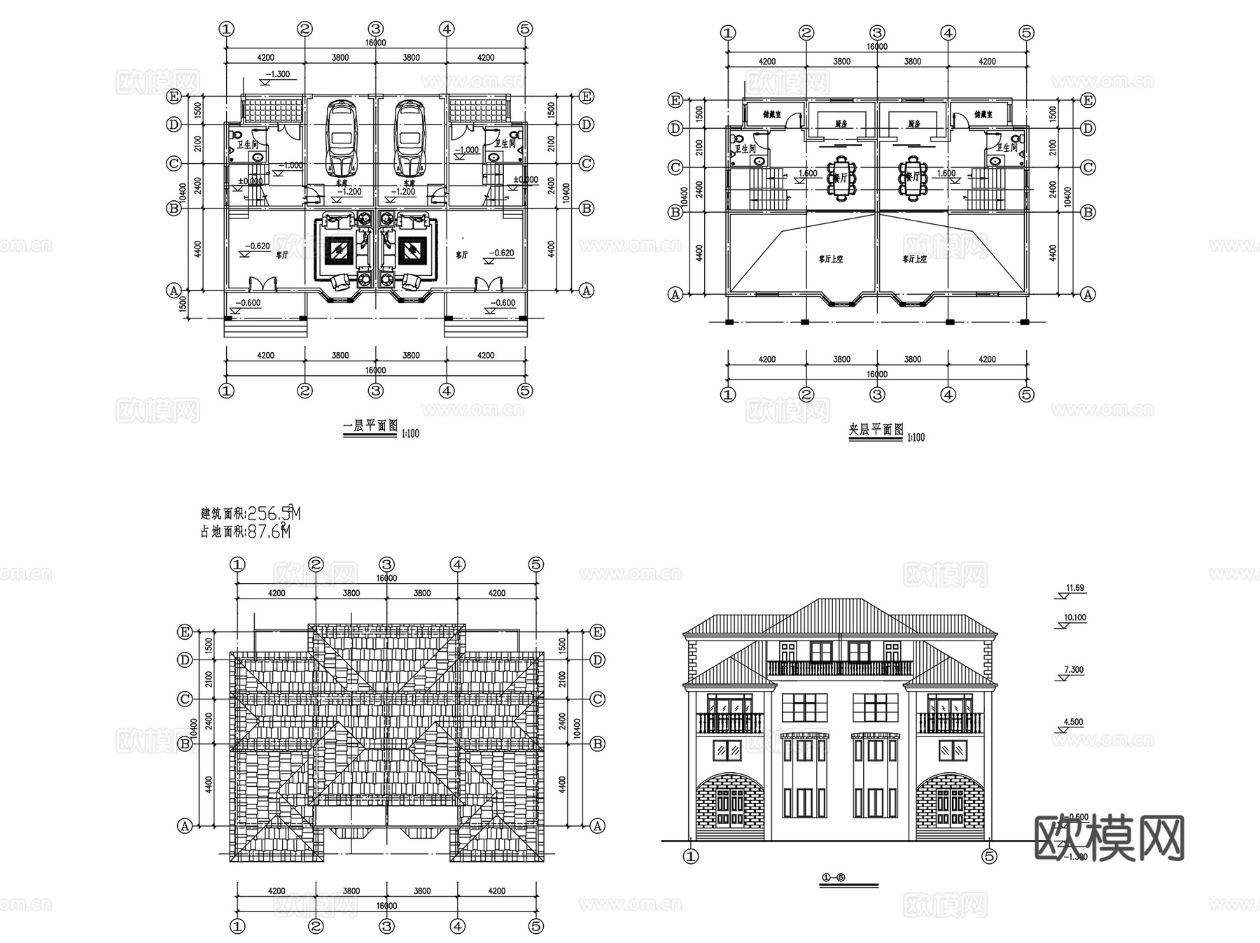 农村乡村住宅自建房私家别墅建筑CAD施工图集 70套cad施工图