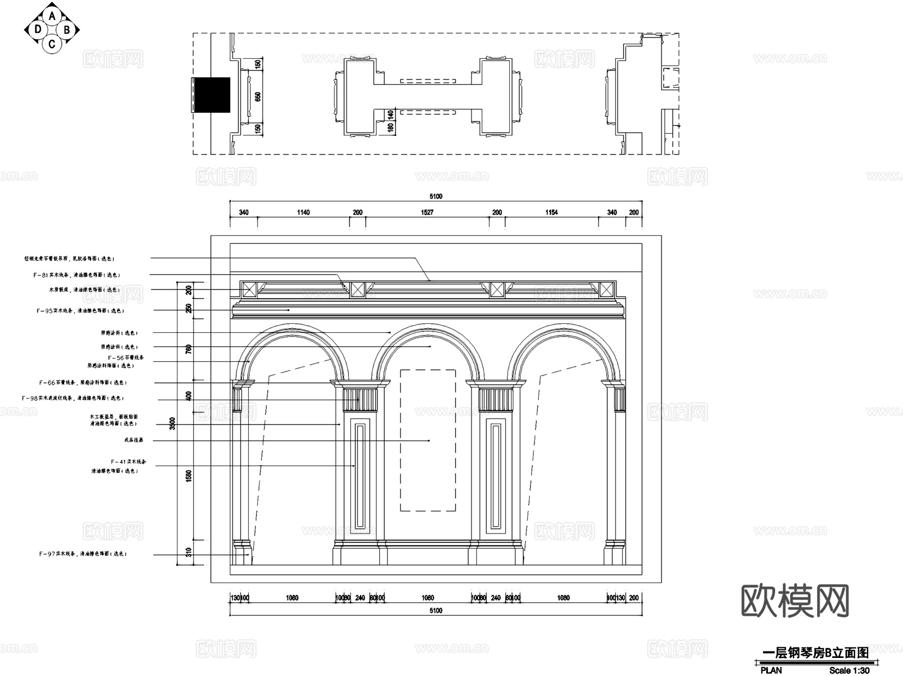 欧式餐厅钢琴房室内家装CAD施工图cad施工图