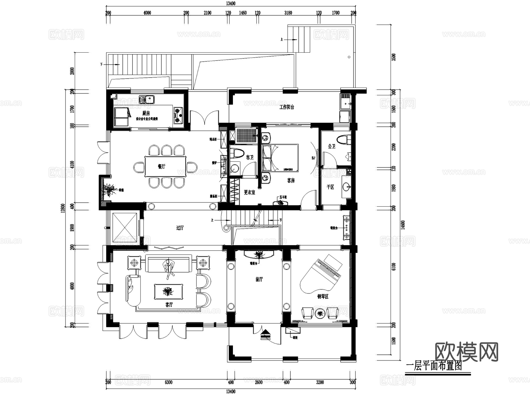 星海湾花园14#四层别墅室内家装CAD施工图整套cad施工图