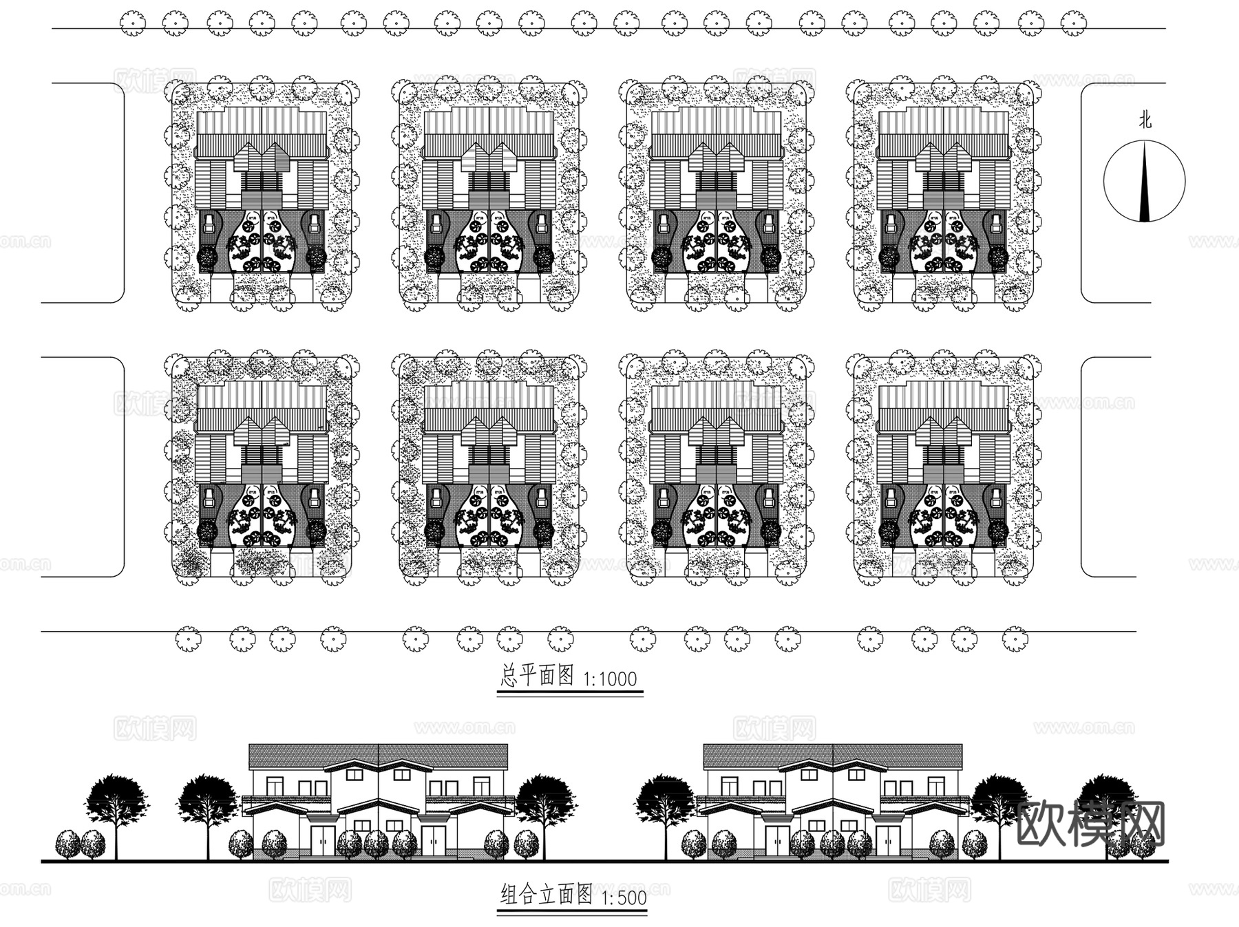 联排双拼乡村自建房农村别墅楼建筑CAD施工图集 34套cad施工图