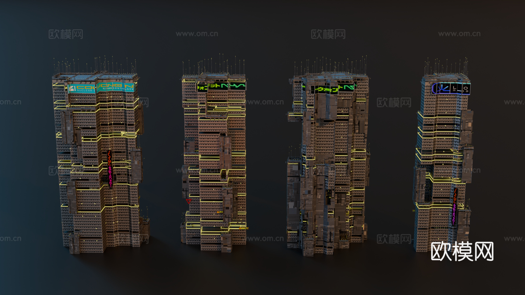 赛博朋克建筑 科幻建筑 商业街建筑 工业建筑 城市街道建筑su模型