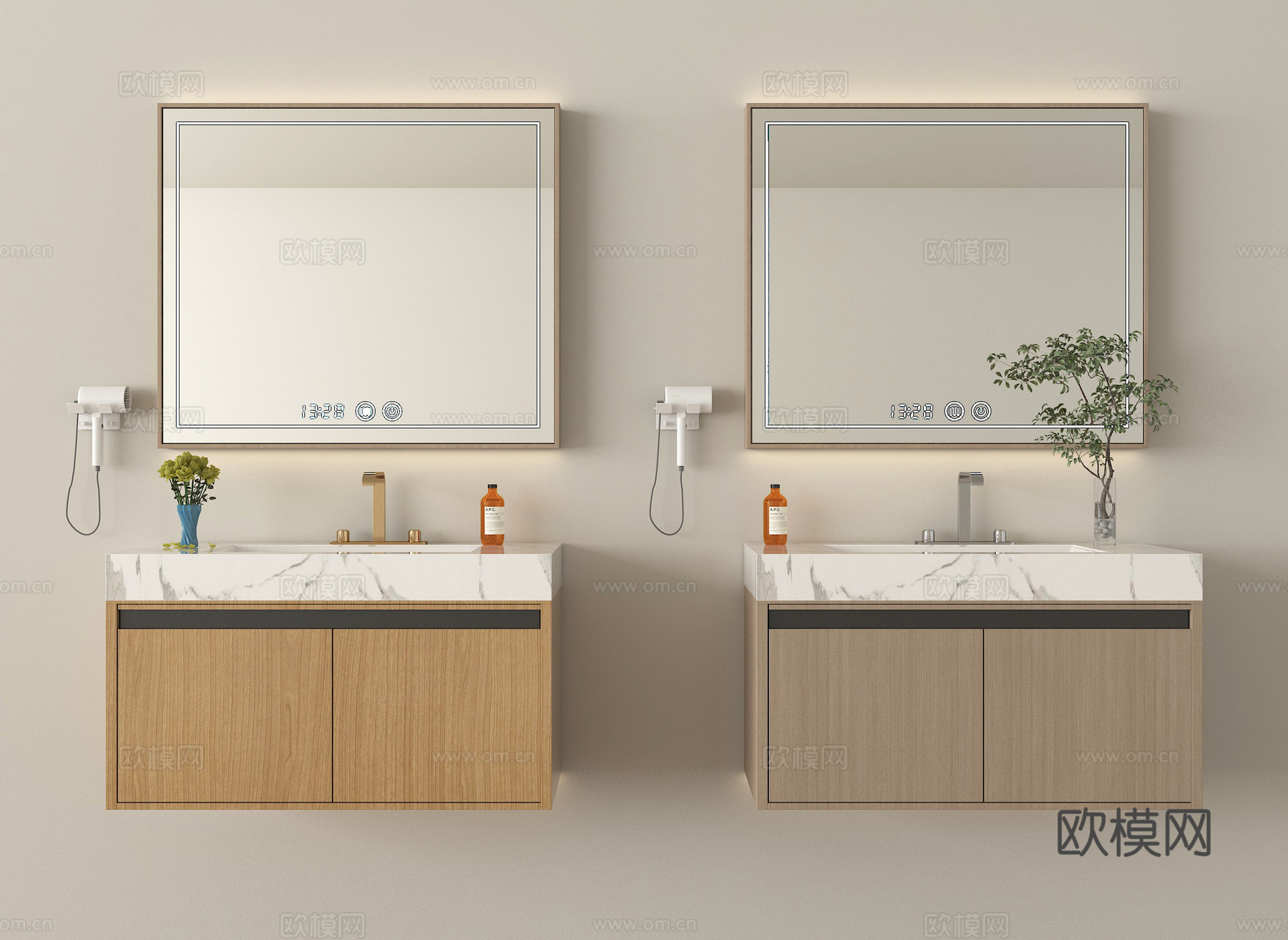 现代浴室柜 悬空浴室柜 镜柜su模型