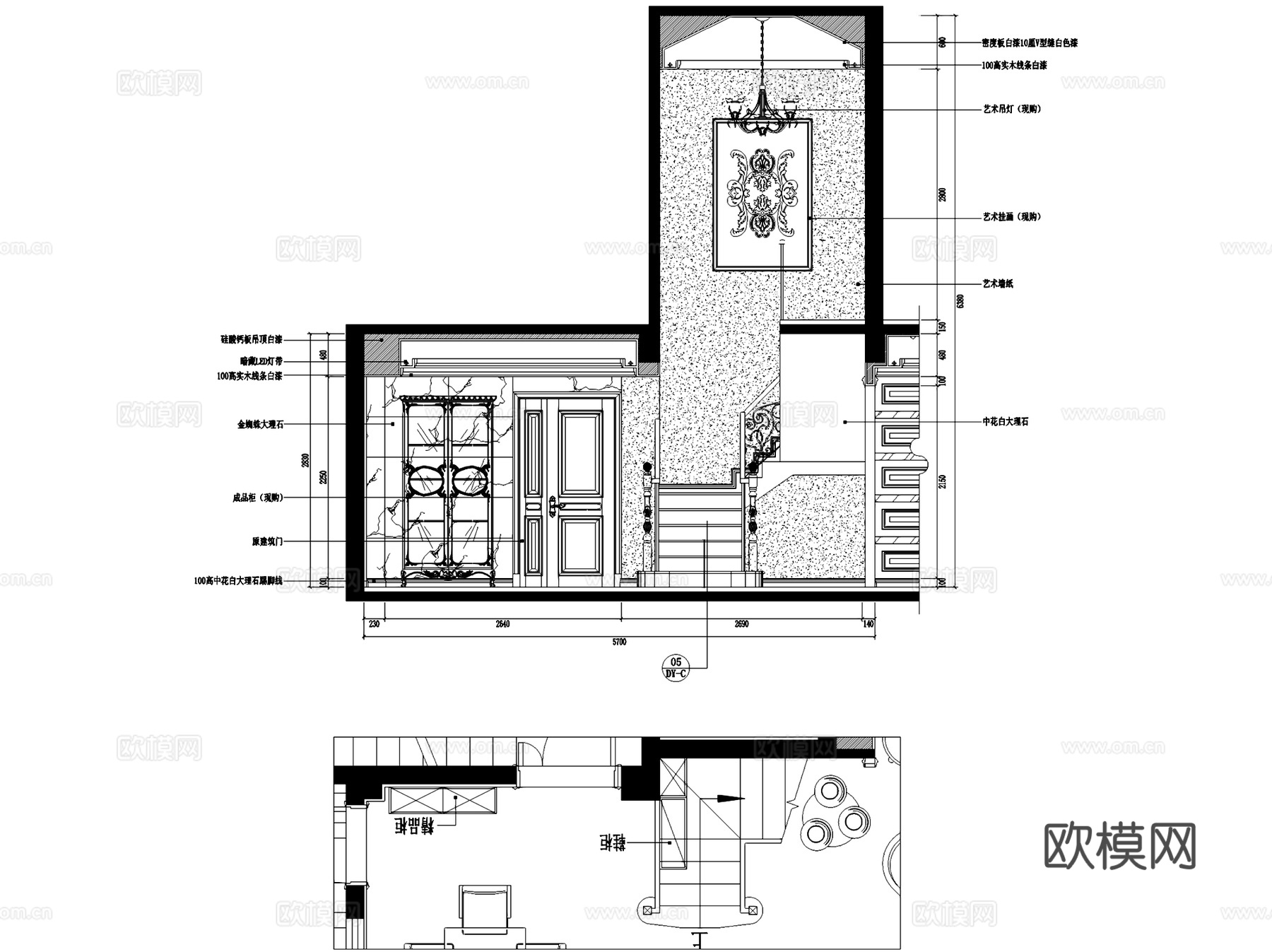 星海湾35#三层别墅室内家装CAD施工图cad施工图