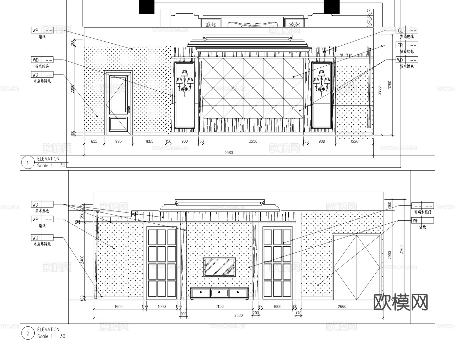 欧式古典风二层别墅室内家装CAD施工图cad施工图
