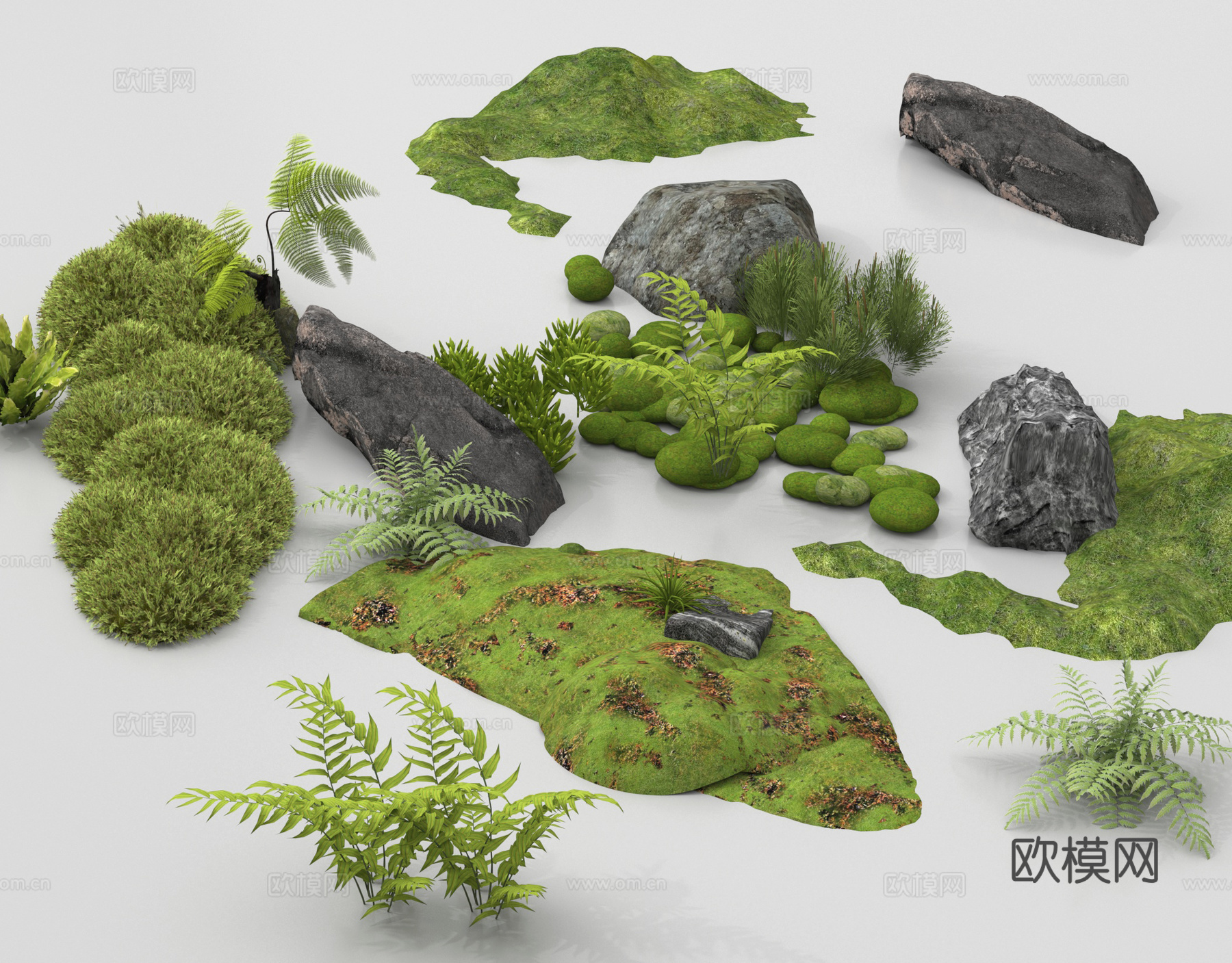 现代微地形组合 石头植物组合 庭院造型su模型