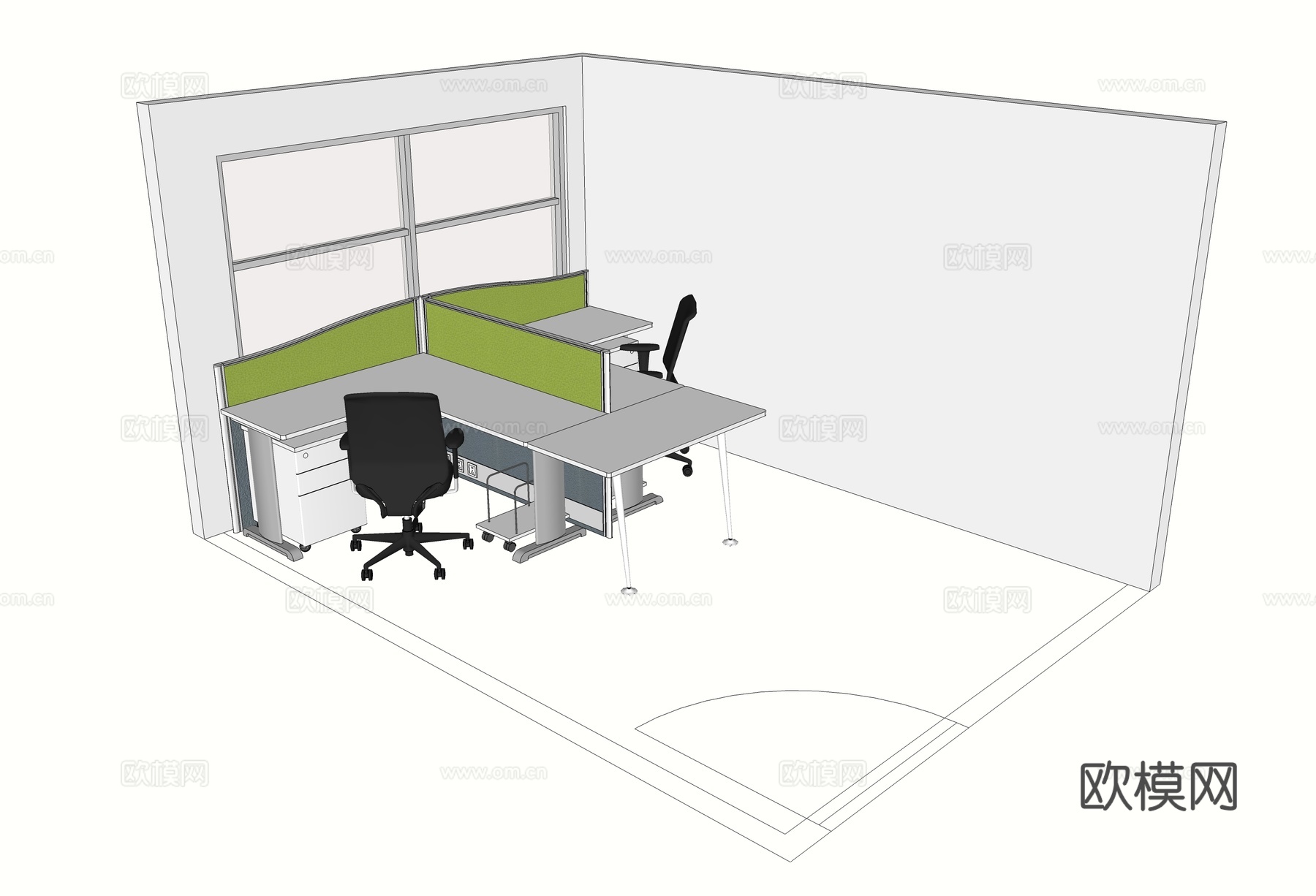 办公工位 办公班台 办公家具 工位 办公室 屏风工位su模型