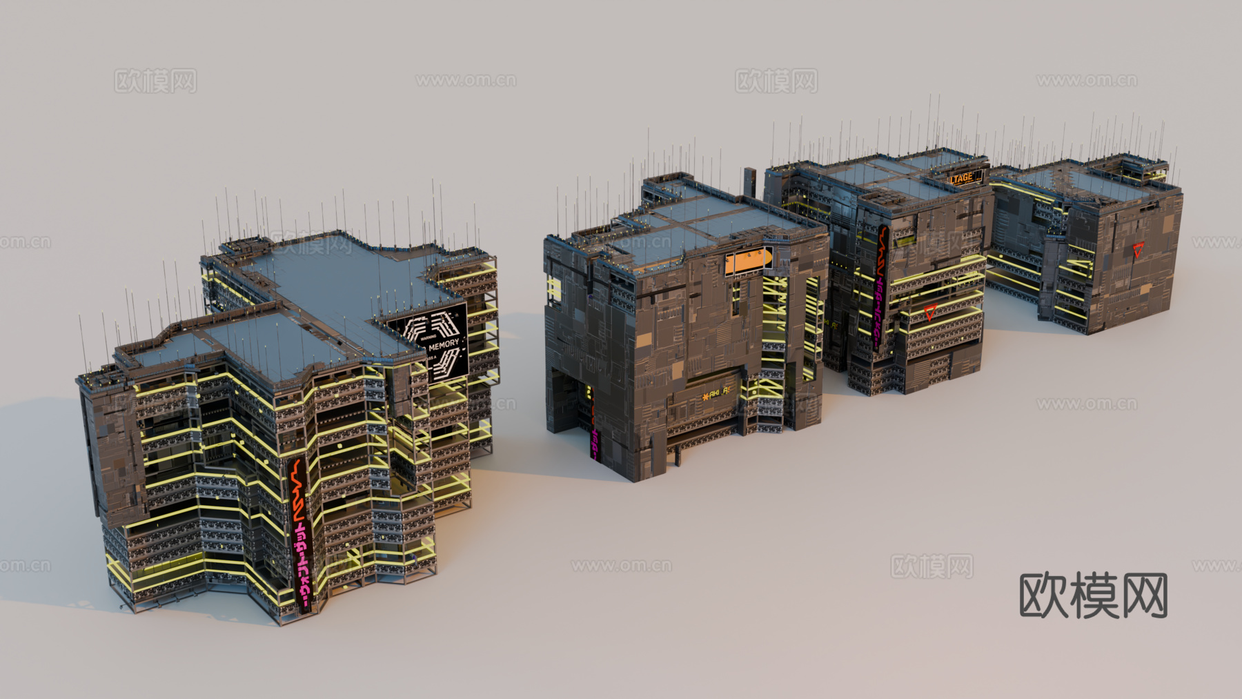 赛博朋克建筑 科幻建筑 商业街建筑 工业建筑 城市街道建筑su模型